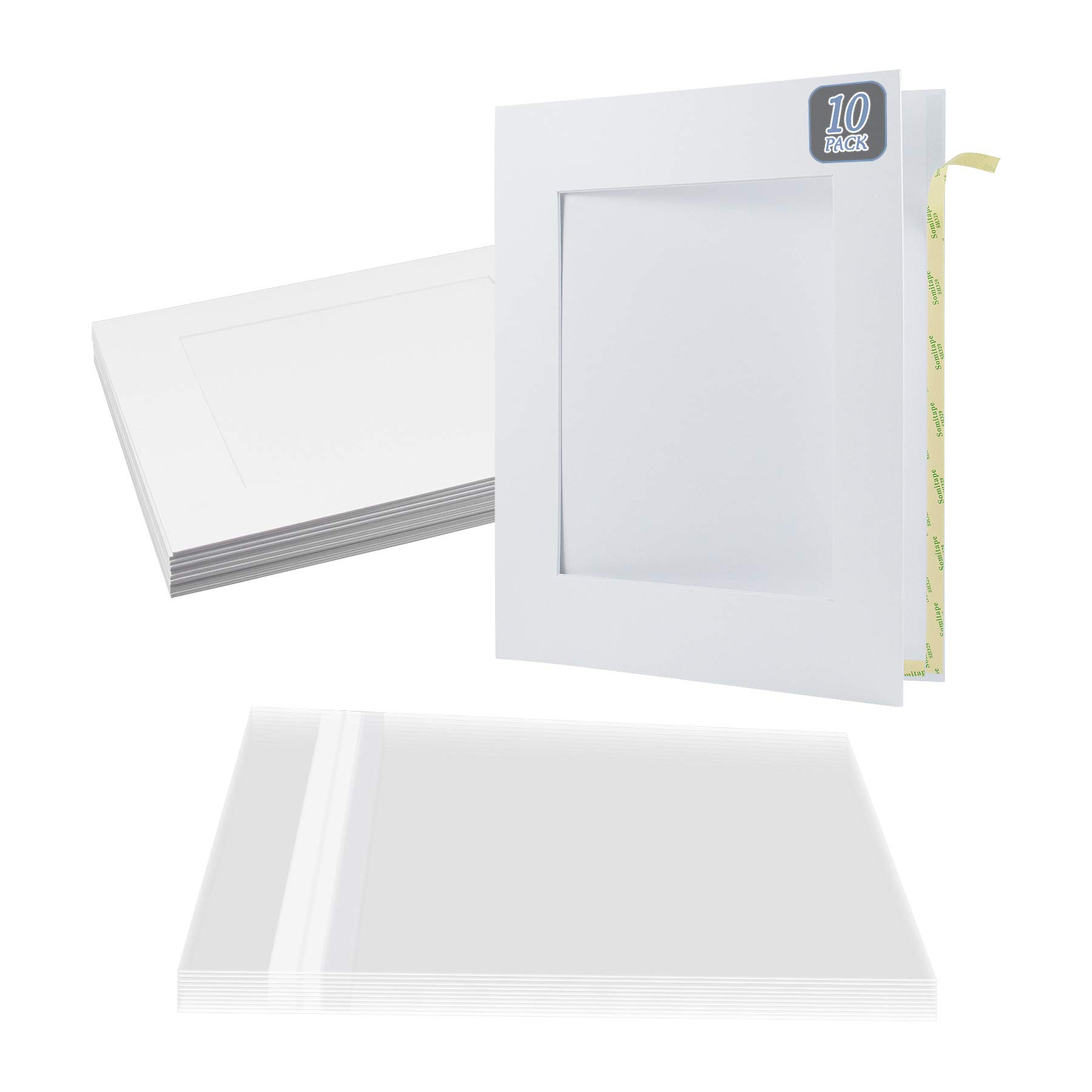 10 Pack DIY Self-Assemble White Mat Board Picture Frames with 10 Clear Bags - Perfect for 5