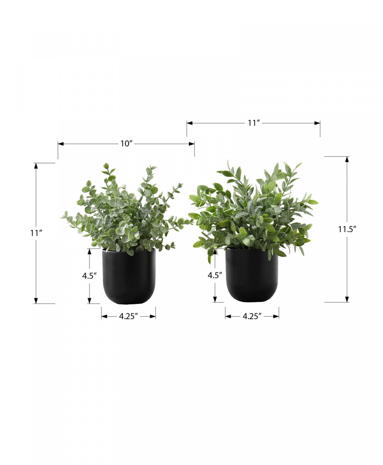 11 Eucalyptus Grass Plants with 5 Black Pots - Green Artificial Decor Set of 2 - Perfect for Home, Office, and Indoor Plant Decor