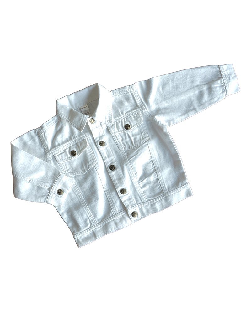 Monag Toddler White Denim Jacket for Boys & Girls - Soft Cotton Kids Jacket with Button Closure - Cute Pink & Blue Children's Jackets for Playdates, School & Outdoor Activities
