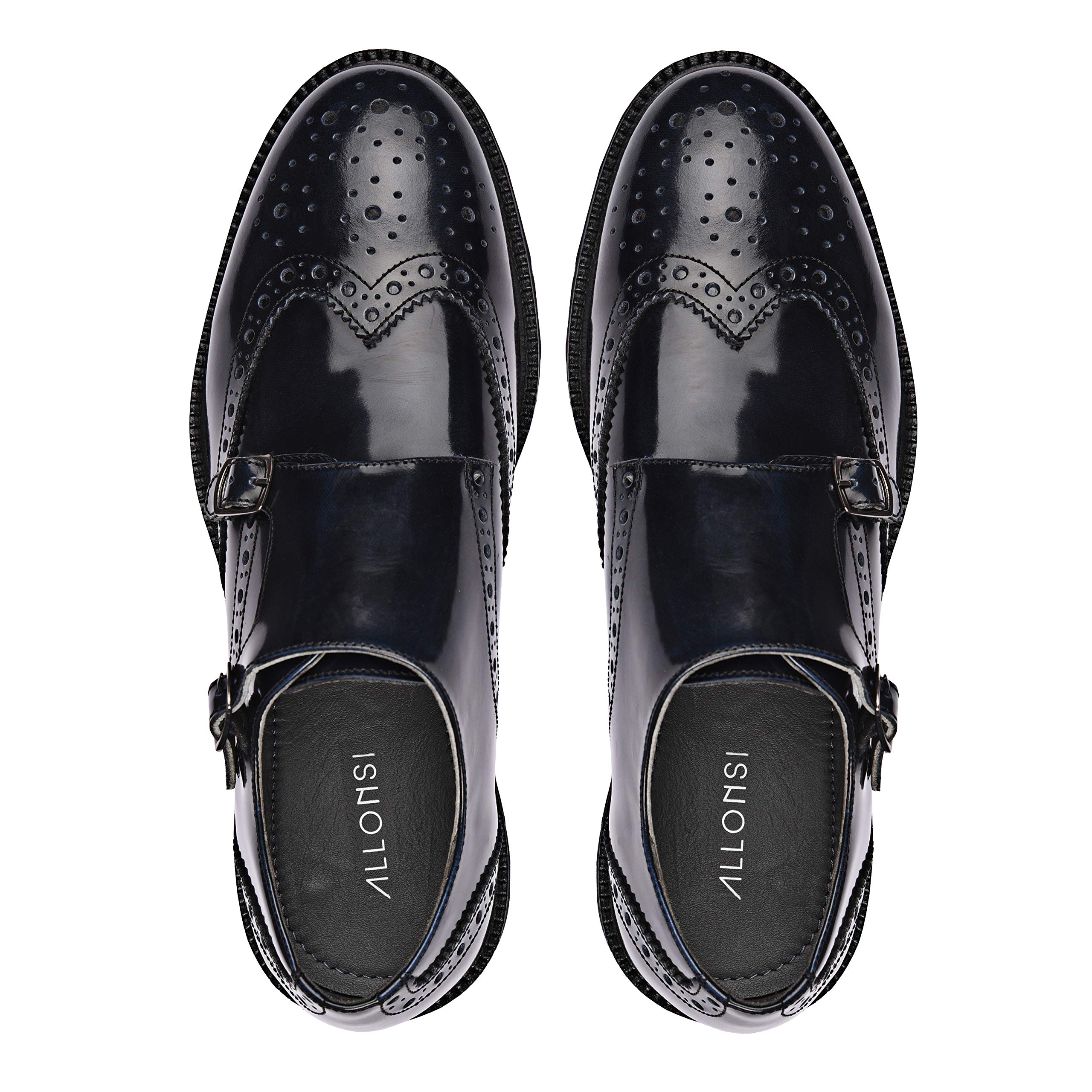 Alain Genuine Leather Men's Dress Shoes - Luxury Double Monk Strap Wingtip Oxfords for Business & Casual Wear - Handcrafted Lightweight EVA Sole - Burgundy (Bordo) - Perfect for Office, Weddings & Formal Events