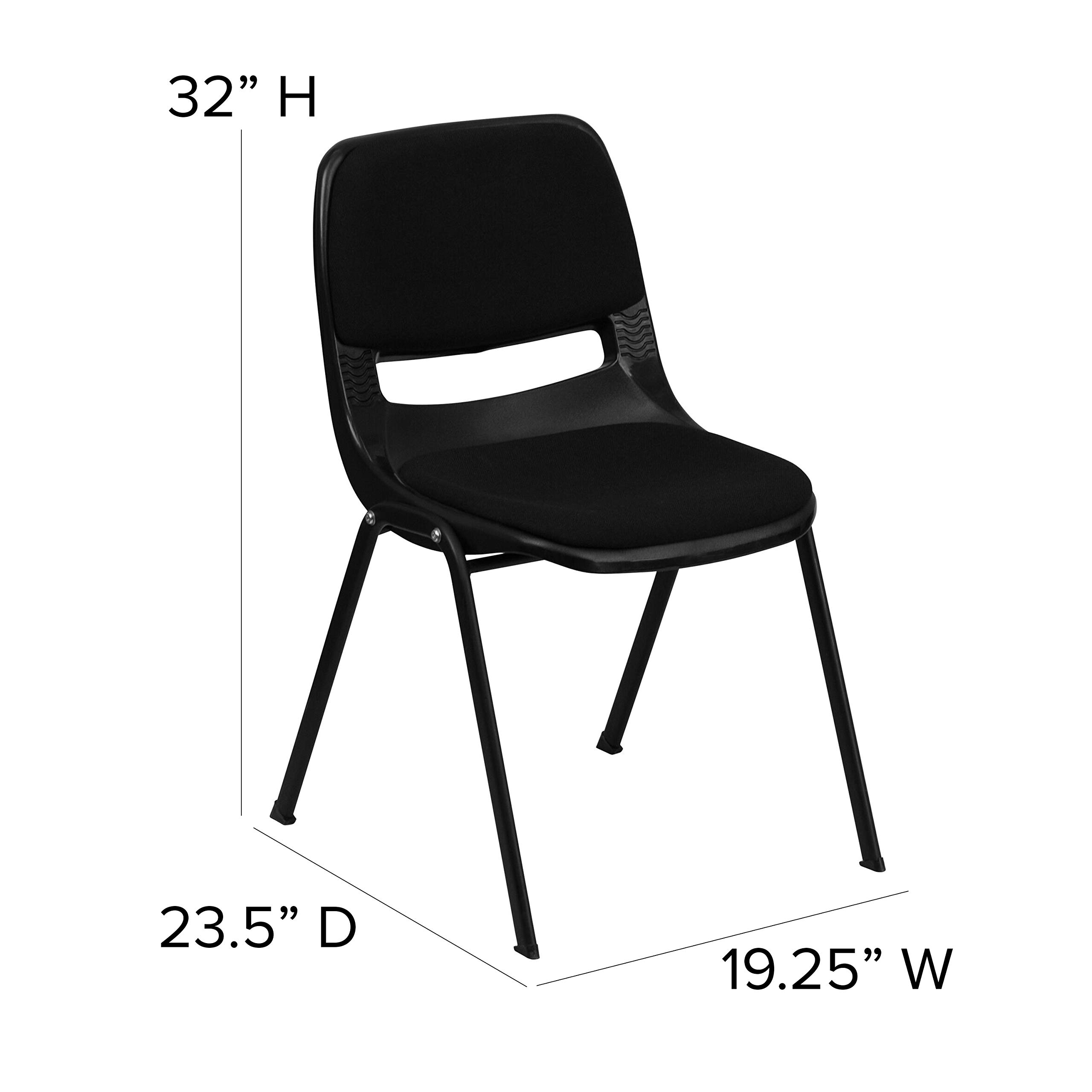 EMMA + OLIVER Black Padded Ergonomic Shell Student Stacking Chair - Comfortable Classroom Chair, Guest Chair for Home Office, School & Conference Room Use