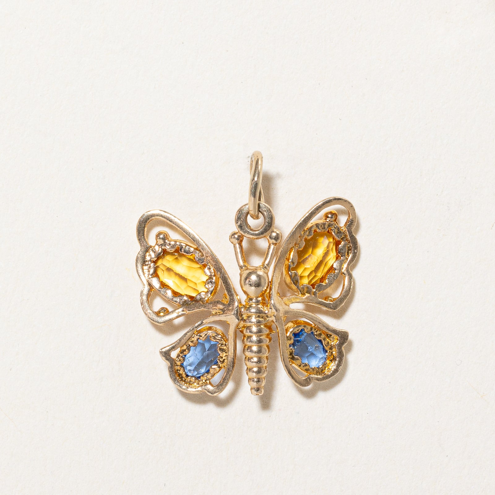 Blue & Yellow Paste Glass Butterfly Pendant Necklace - 1.20ctw Sparkling Jewelry for Women, Gift for Her, Birthday, Anniversary, Valentine's Day