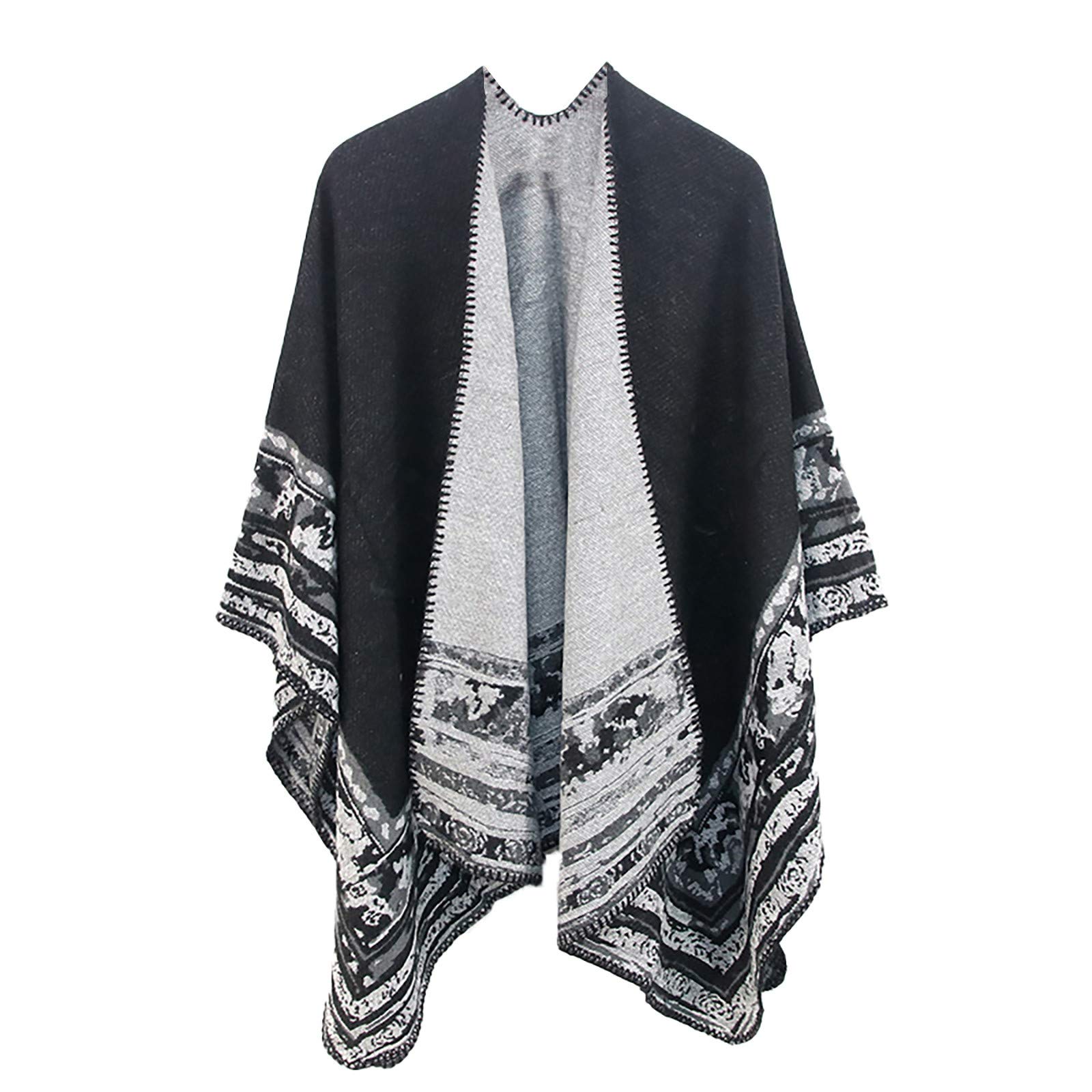 CSBYBD Women's Winter Warm Oversized Printed Blanket Cape Wrap Shawl Cardigan Sweater - Cozy Loungewear for Home, Office & Outdoor