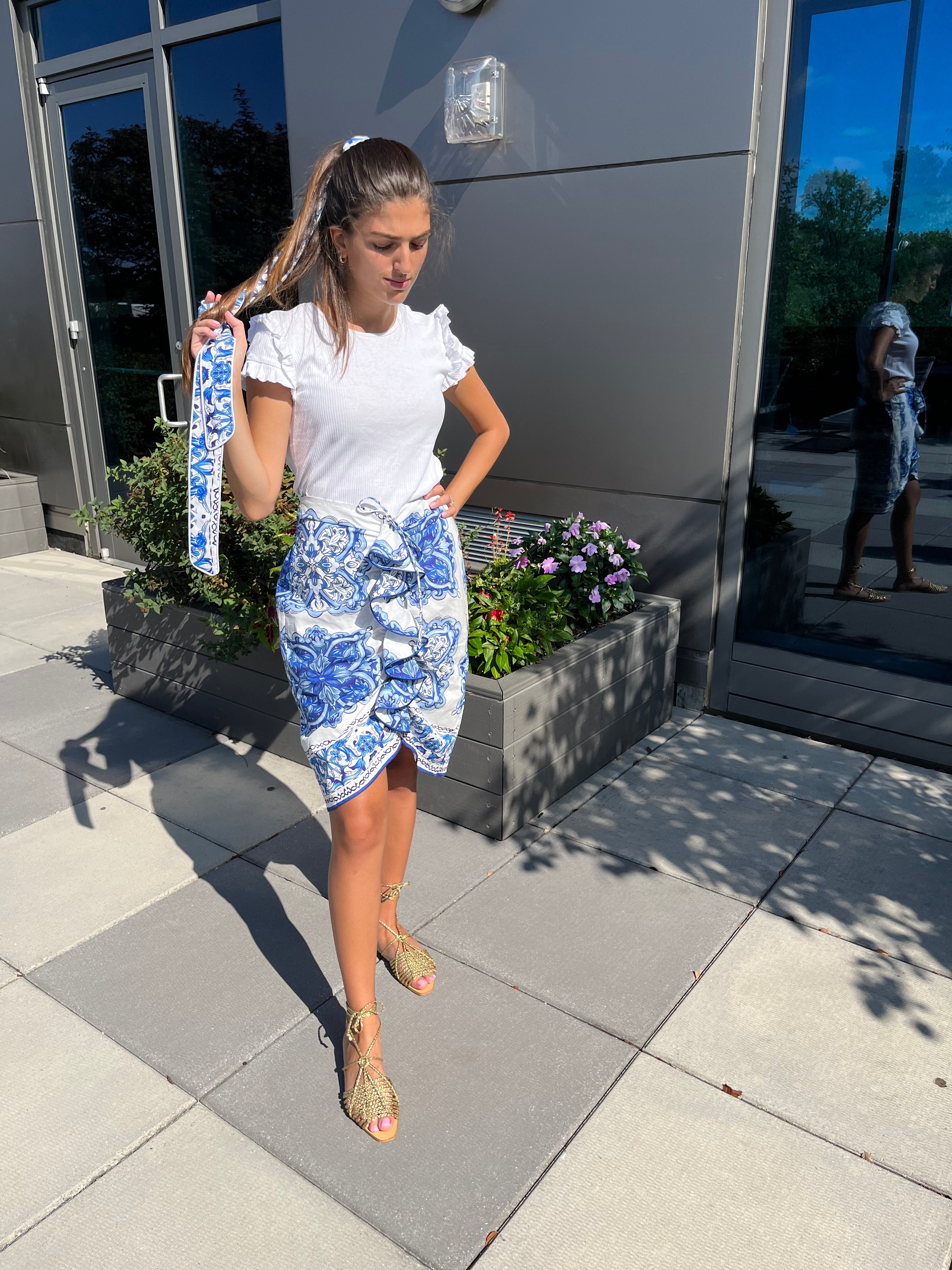 Stylish Blue and White Ruffle Skirt for Women - Summer Floral Print A-Line Skirt - Perfect for Beach, Party & Casual Outfits