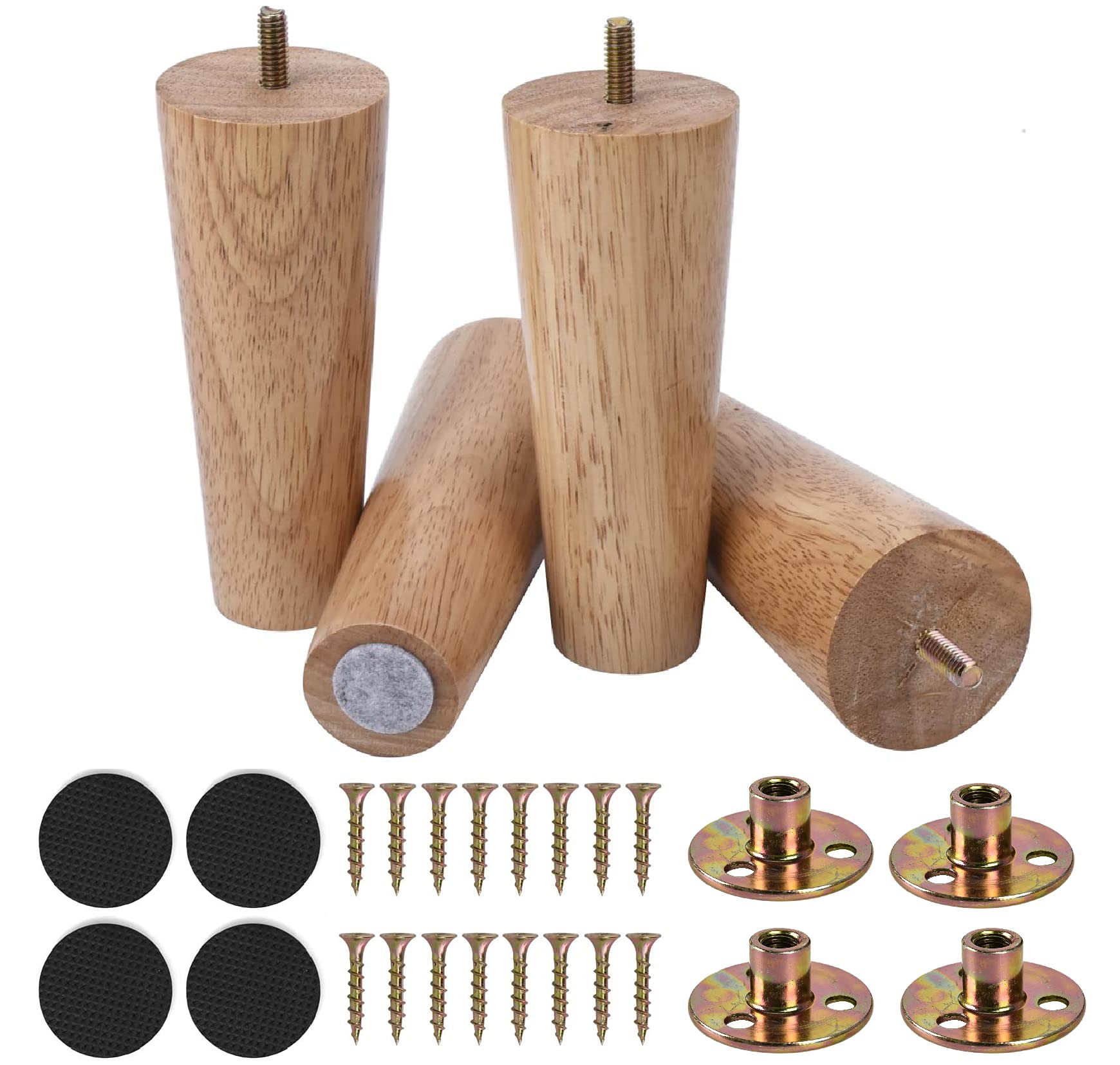 Vintage Wooden Furniture Legs 6 Inch - Mid-Century Modern Sofa Replacement Legs for Armchair, Recliner, Coffee Table, Dresser & Bed - Classic Wooden Couch Hardware Accessories - Perfect for Home Decor & DIY Furniture Projects