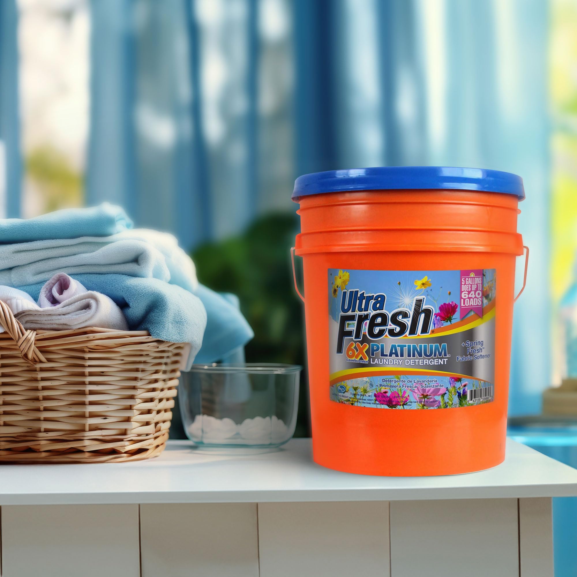 6X Concentrated Platinum 5 Gallon Laundry Detergent Liquid with Spring Fresh Fabric Softener & Pump - Works in All Washing Machines (HE, Top Load, Front Load) - 640 Loads per 5 Gallon (5 Pack) - Perfect for Large Families, Laundromats & Commercial Use