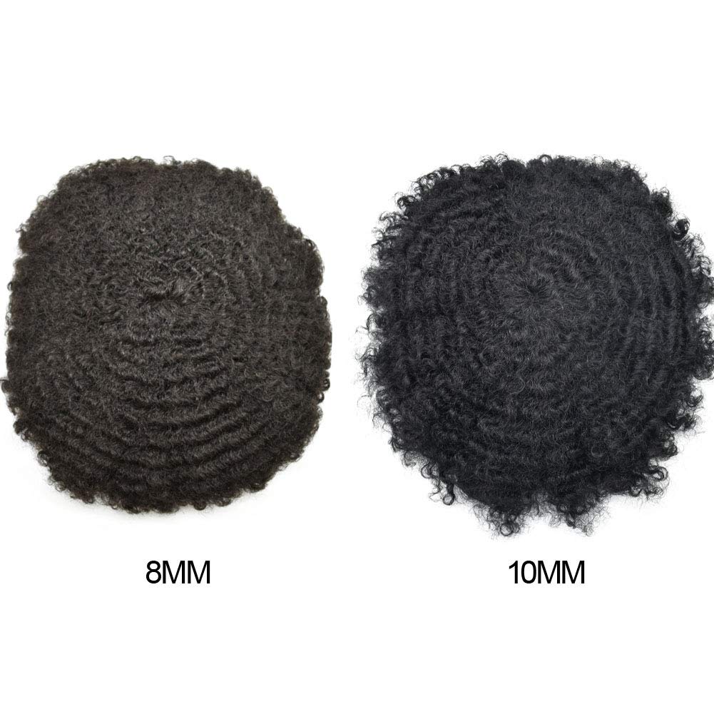 Black Men's Afro Toupee - Real Human Hair Wavy Lace Front Hairpiece 8x10 Inch for African American - Soft French Lace Replacement System (Jet Black #1, 8mm Wave) - Perfect for Daily Wear, Special Occasions & Hair Loss Solutions
