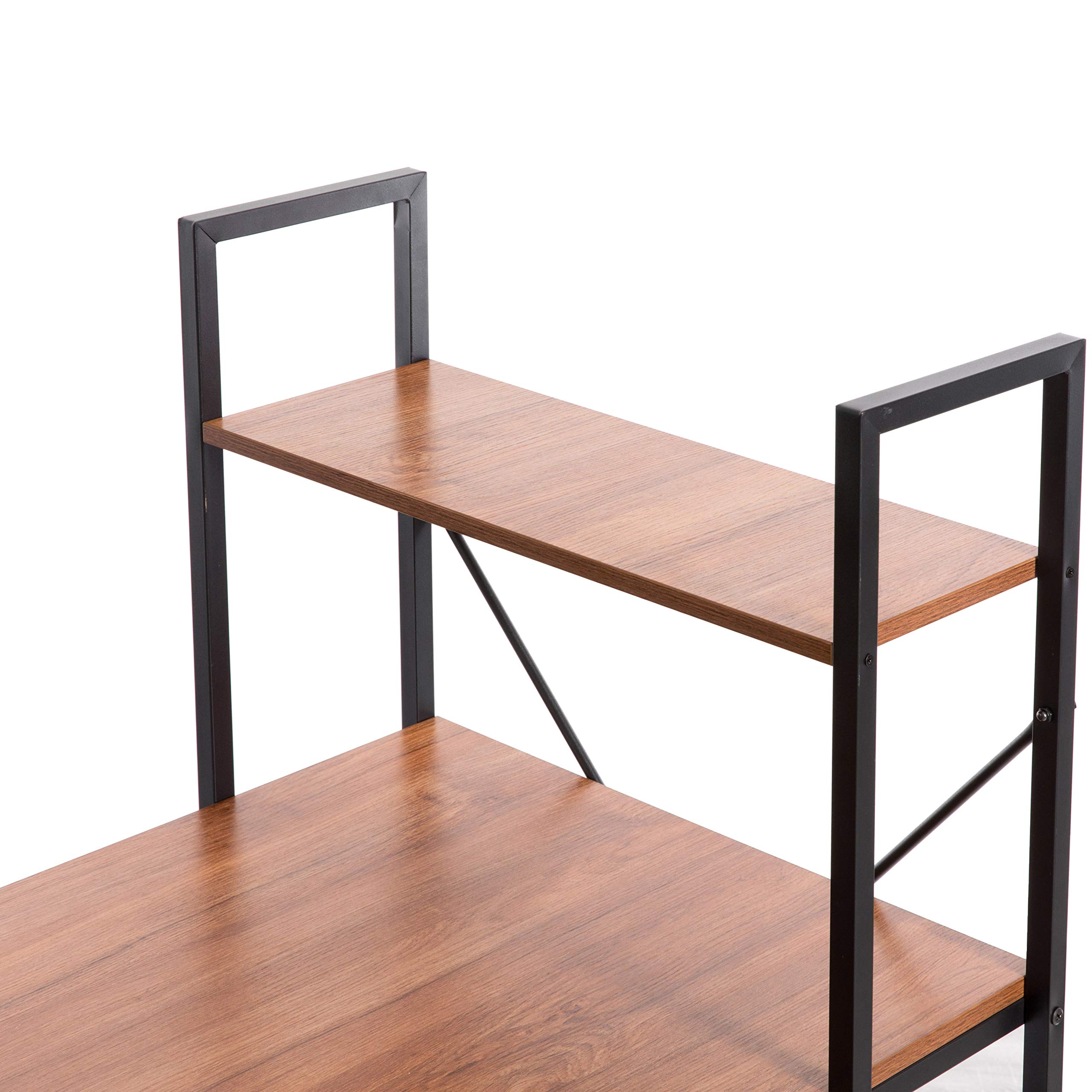 Industrial Home Office Computer Desk with Bookshelves - Solid Wood & Metal Frame, Cherry Finish - Perfect for Small Spaces, Work from Home & Study Rooms