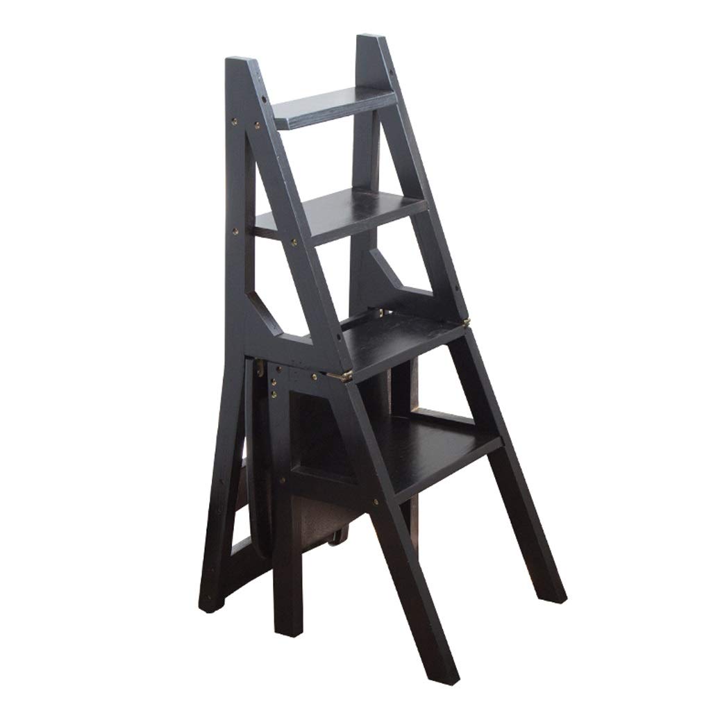 4-Step Convertible Ladder Chair - Wooden Folding Step Stool with Shelf | Multifunctional Climbing Ladder for Kitchen, Office & Library | Space-Saving Home Organization Solution