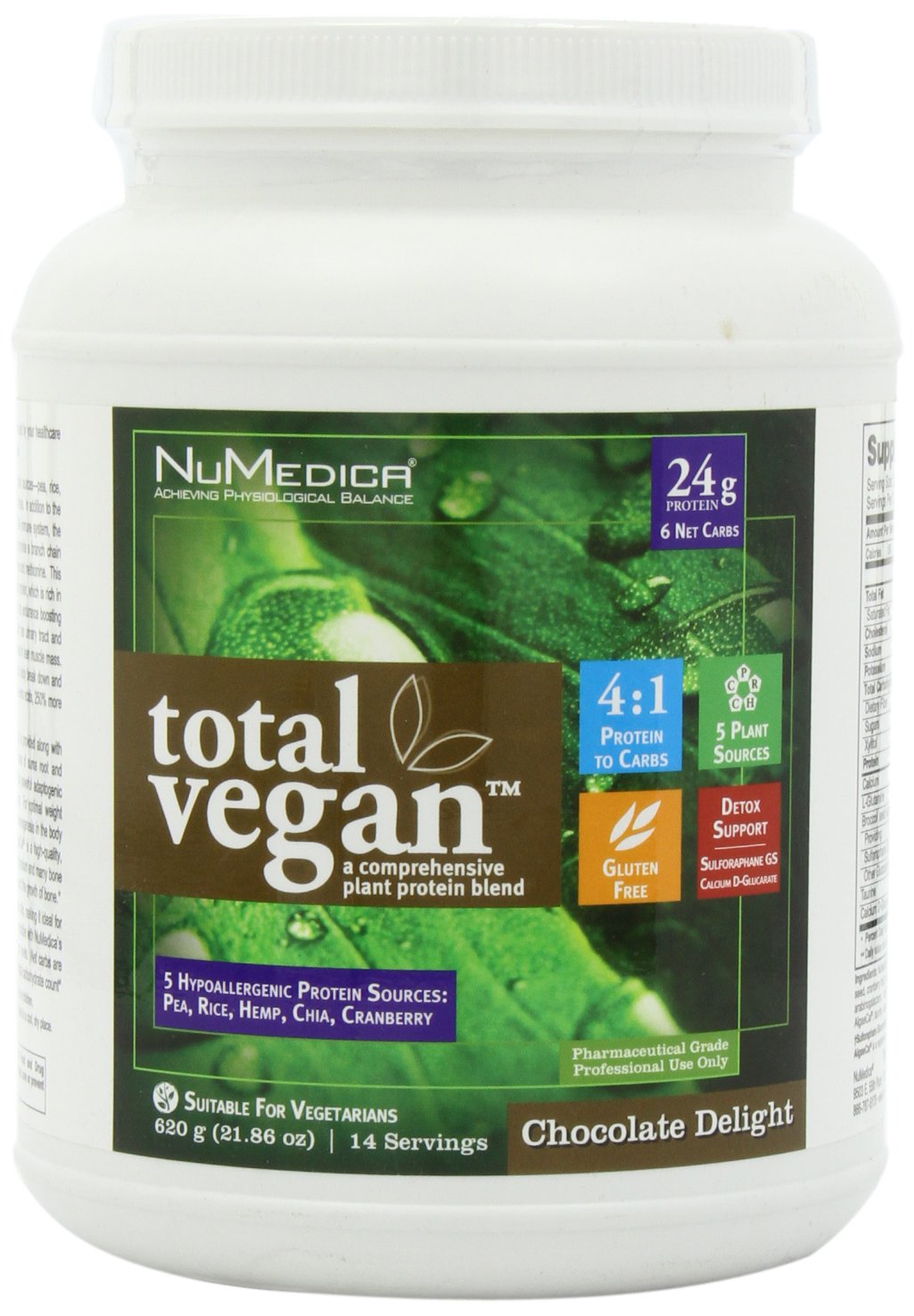 NuMedica Total Vegan Chocolate Delight Protein Powder - 21.86 oz (14 Servings) | Plant-Based Nutrition for Smoothies, Baking & Post-Workout Recovery