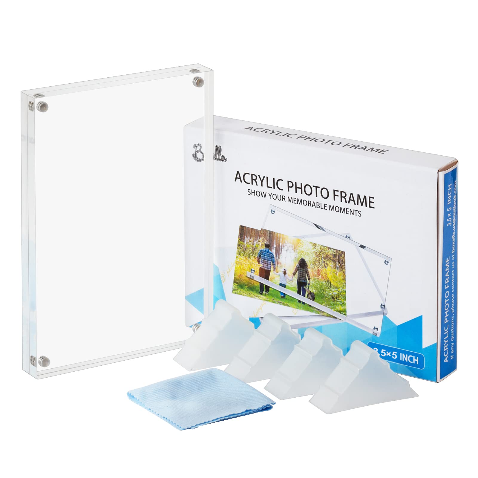 Boxalls 3.5x5 Inches Clear Acrylic Photo Frames - 5 Pack Magnetic Frameless Picture Frames for Tabletop Display, Double Sided Transparent Desktop Frames for Photos, Artwork, and Memorabilia - Perfect for Home, Office, and Gift Giving