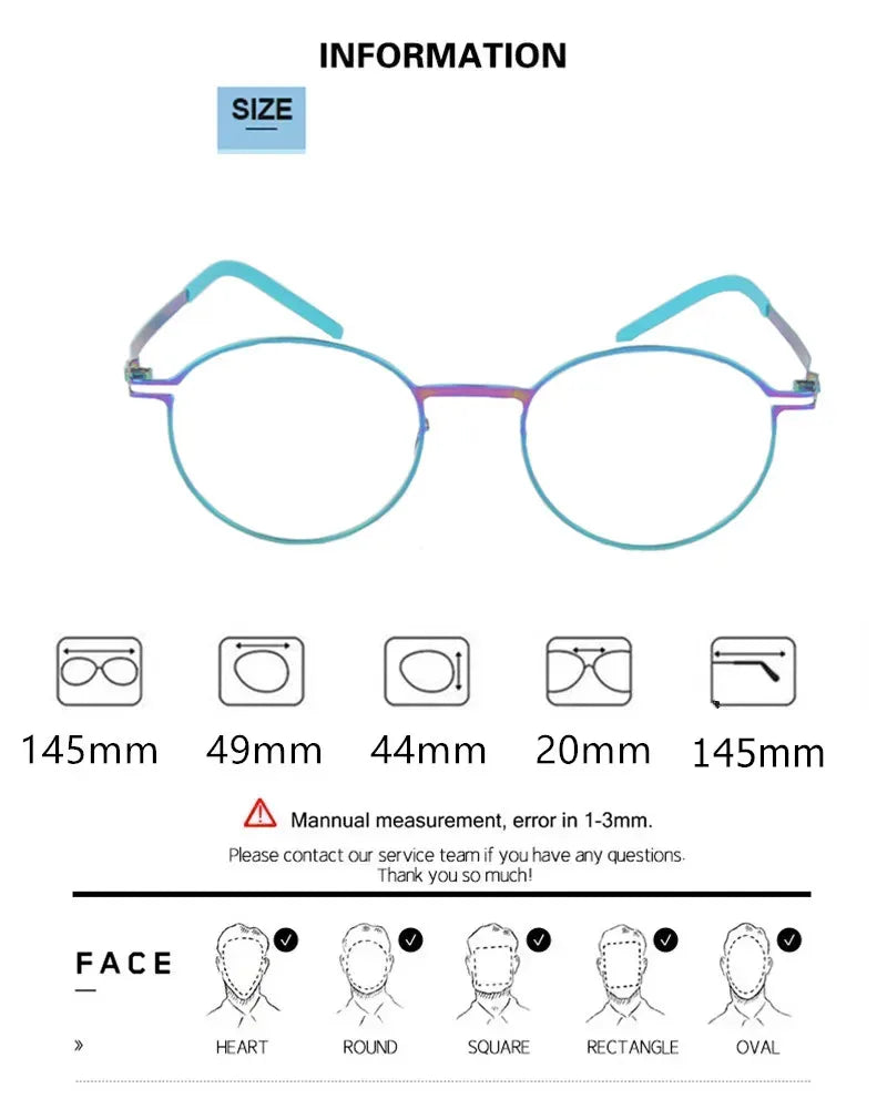Stylish Unisex Full Rim Polygon Round Screwless Steel Eyeglasses Frame 14046 - Perfect for Work, Reading & Everyday Fashion