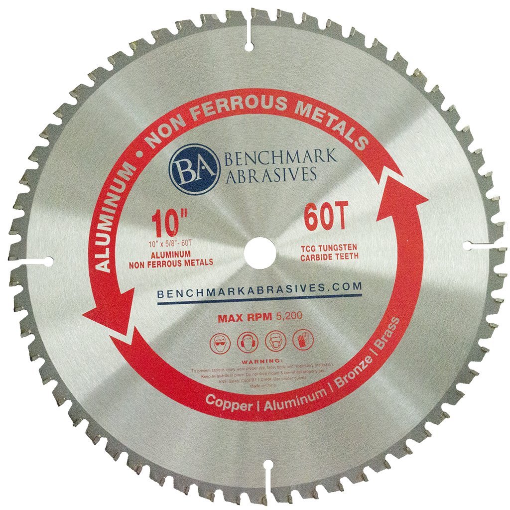 Benchmark Abrasives 10-Inch 60-Tooth TCT Saw Blade - Tungsten Carbide Tipped Circular Saw Blade for Cutting Aluminum & Non-Ferrous Metals - 5/8