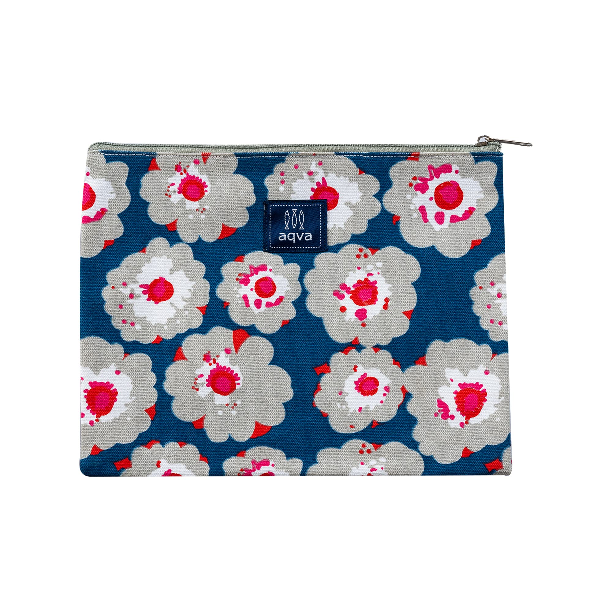 AQVA Set of 2 Eco-Friendly Cotton Canvas Pouch Bags - Stylish Printed Handmade Cosmetic & Toiletry Organizer for Travel, Beach, and Home Essentials (Kitchen Flower Grey)