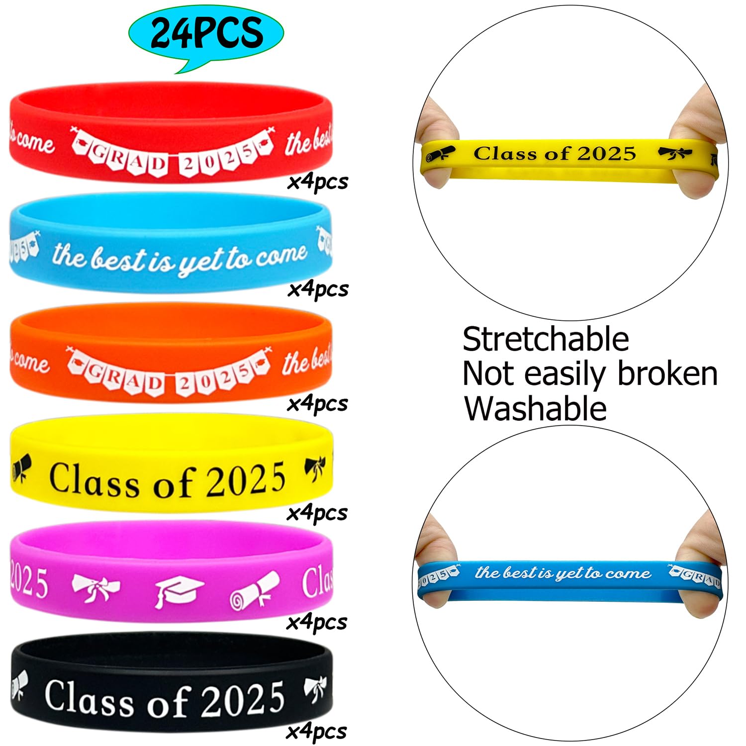 24 Pack Class of 2025 Graduation Rubber Bracelets - Bulk Silicone Wristbands for Graduation Party Favors, Student & Teacher Gifts, Goodie Bag Fillers - Perfect for High School & College Graduation Celebrations