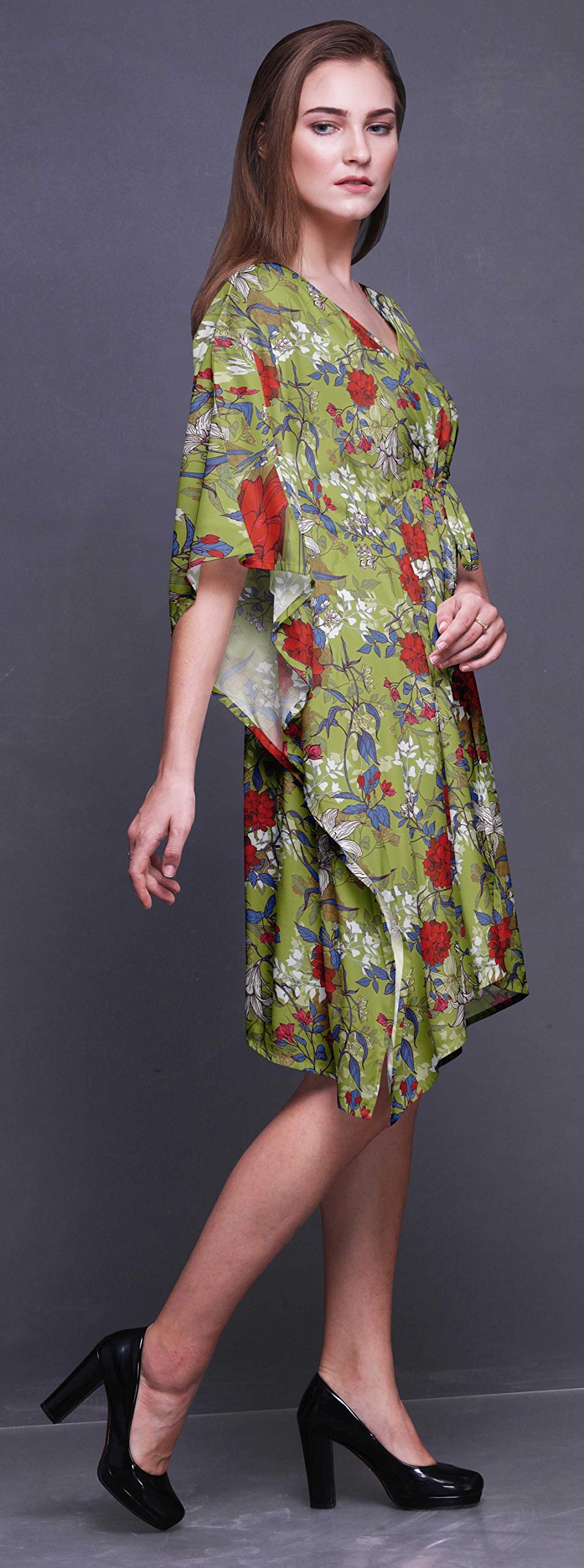 Bimba Women's Short Caftan Midi Dress - Beach Cover Up, Swimwear Wrap, Boho Summer Dress for Pool, Vacation & Resort Wear