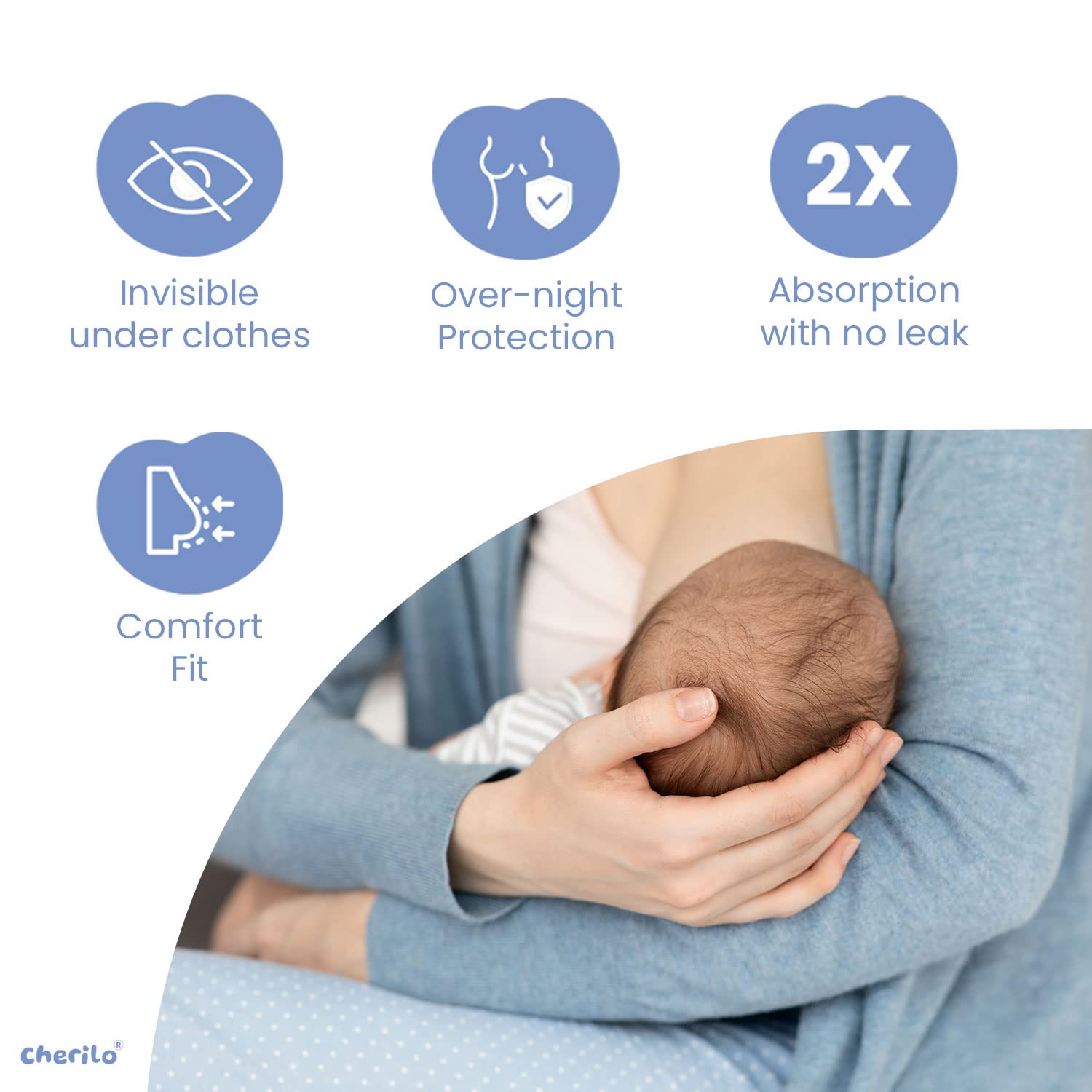 Cherilo Reusable Nursing Pads for Breastfeeding - Ultra Absorbent Washable Breast Pads for Women, 3-Layer Overnight Protection, Skin-Friendly & Leak-Proof (Sky Blue, 6 Pack) - Perfect for Daily Use, Nighttime Comfort & Active Moms