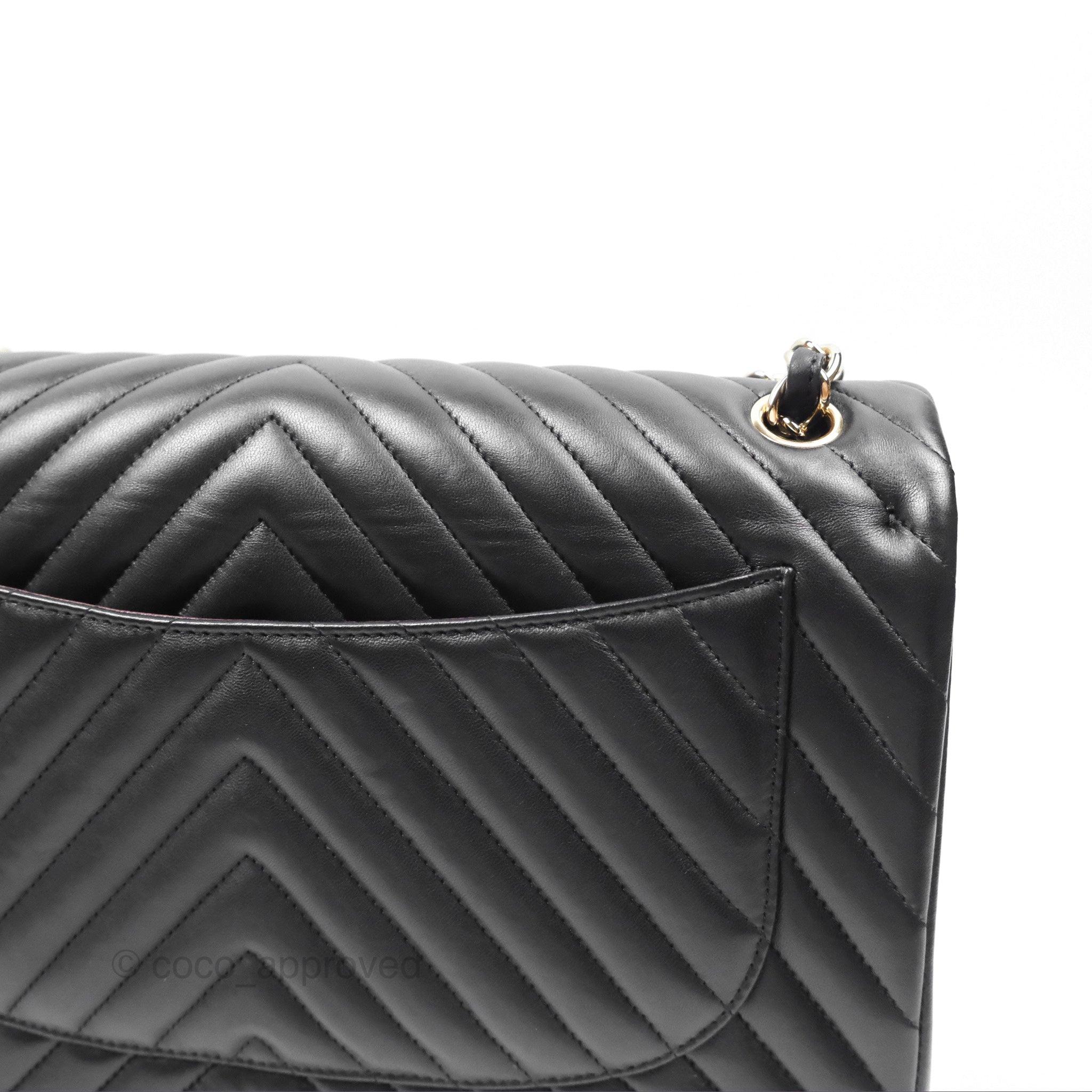 Chanel Chevron Jumbo Double Flap Bag - Black Lambskin Leather with Gold Hardware | Luxury Designer Handbag for Women, Perfect for Evening Events & Special Occasions