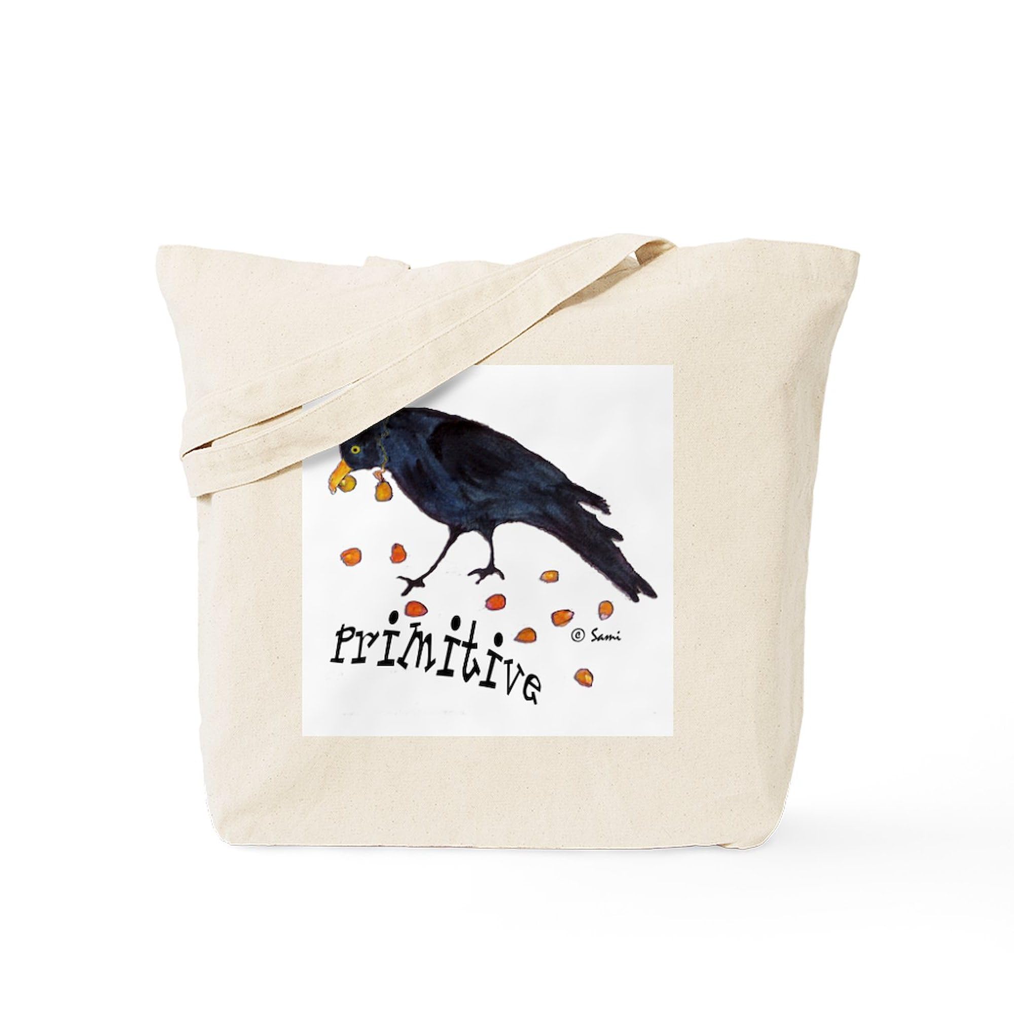 Primitive Crow Tote Bag - Natural Canvas Reusable Shopping Bag for Groceries, Beach & Farmers Market | Eco-Friendly Cotton Tote with Roomy Pockets
