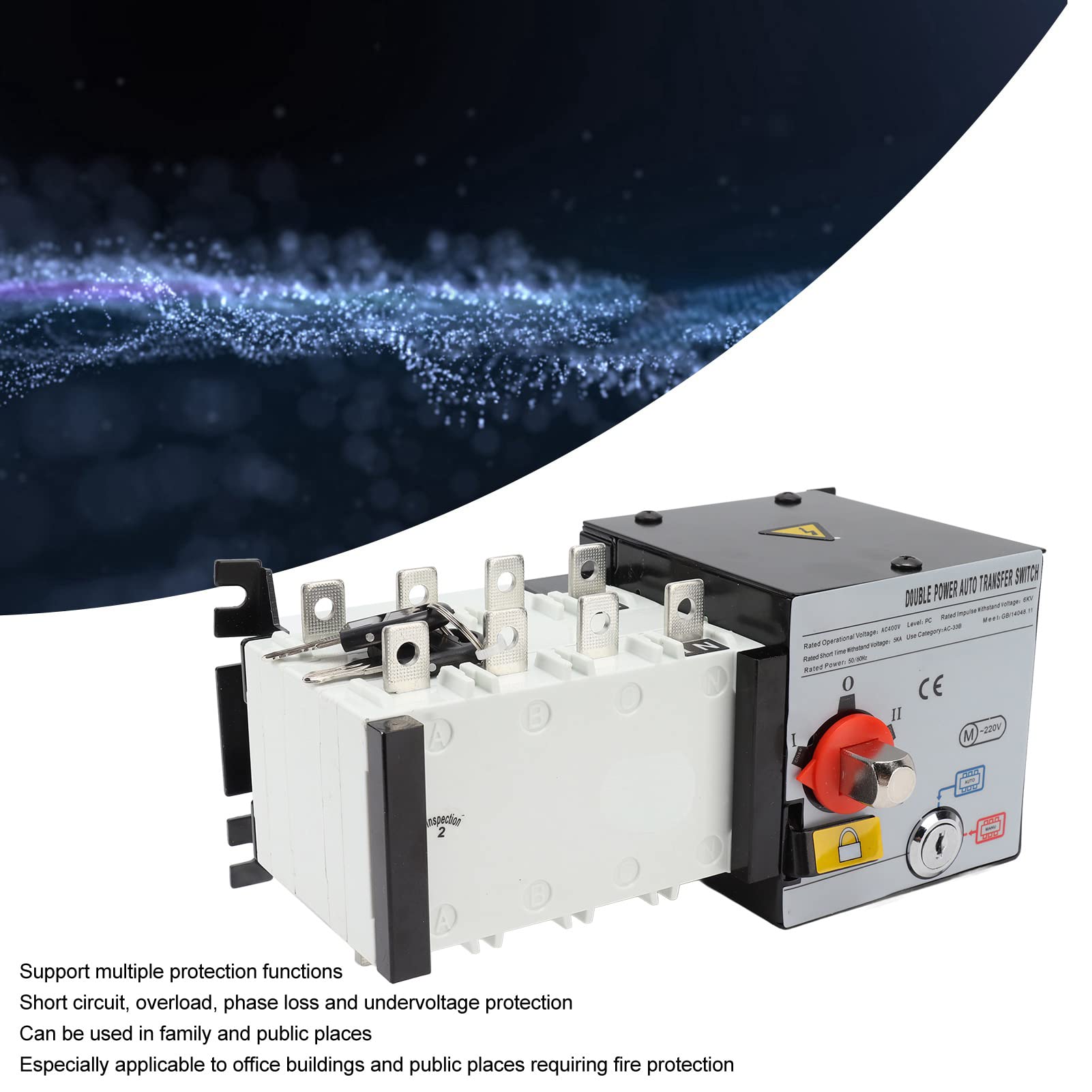 125A Automatic Transfer Switch for Generator - 400V AC Power Load Isolation & Actuating Switch | Backup Power Solution for Home & Business Emergency Use