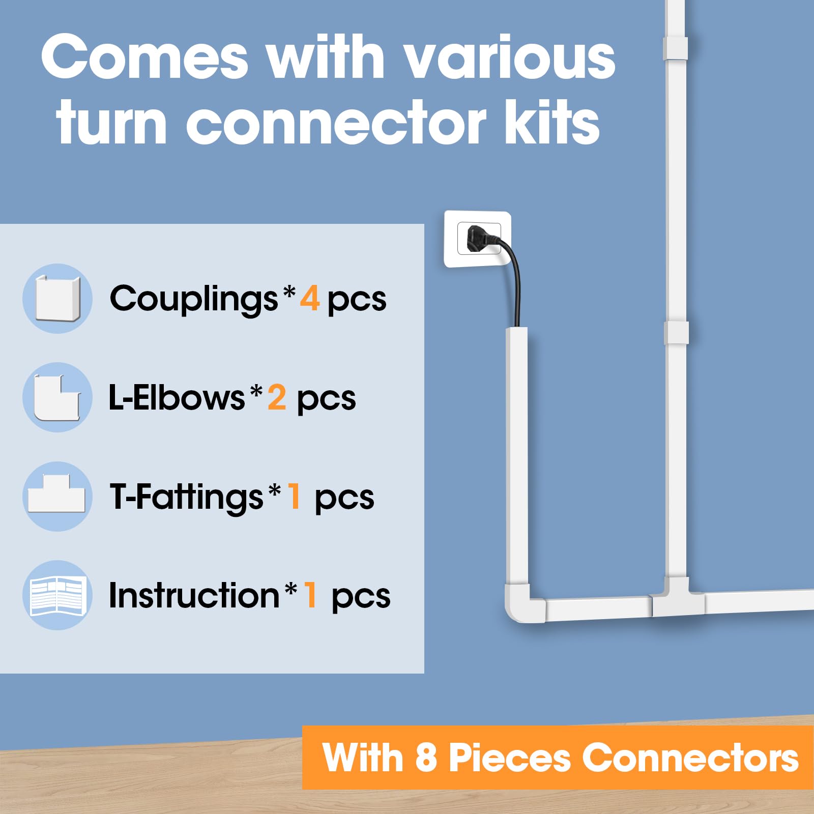116in Cord Hider Kit - Paintable Cable Raceway for Wall Mount TV, Wire Covers for Cords (0.59in x 0.4in, White) - Hide Unsightly Wires in Living Room, Office & Home Theater