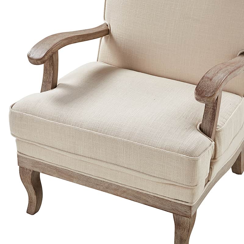 Randolph Farmhouse Upholstered Accent Chair with Wooden Legs - Comfortable Living Room Armchair for Home Decor, Reading Nook & Cozy Sitting Area (Multiple Style Options Available)