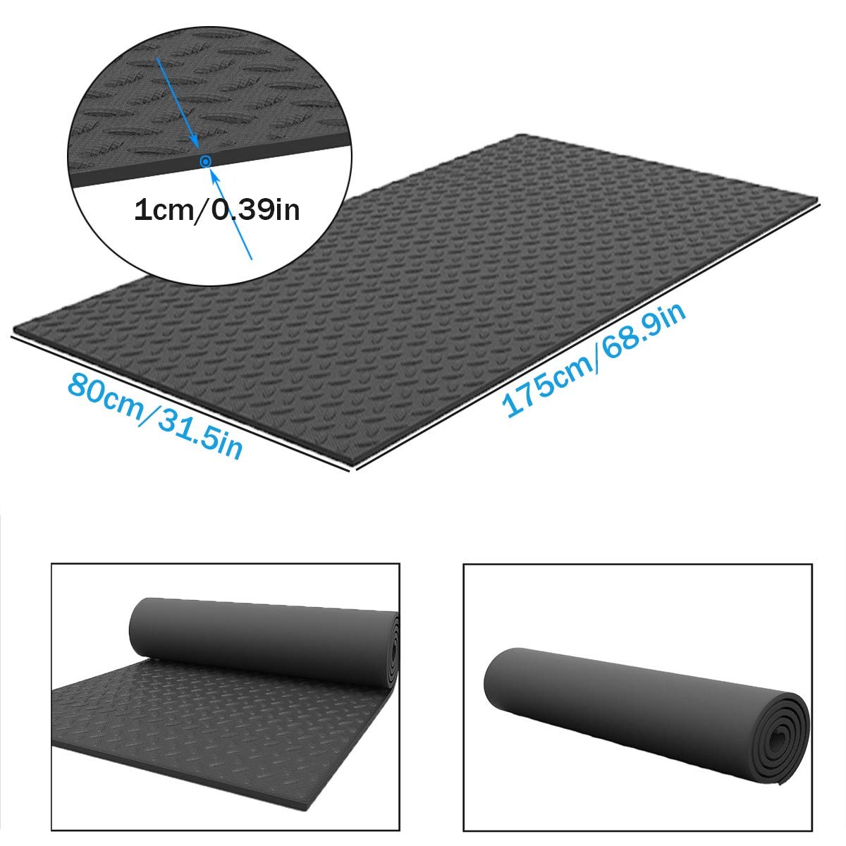 Premium EVA Rubber Exercise Equipment Mat - Large 175x80cm Treadmill Mat, Soundproof & Shock Absorbing Floor Protection for Home Gym, Treadmill, Exercise Bike & Rowing Machine - Perfect for Noise Reduction & Equipment Protection in Home Workouts