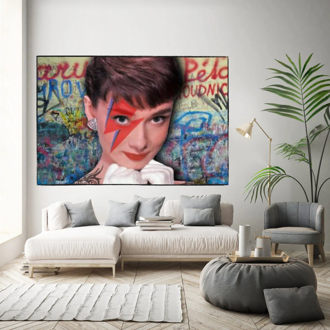 Audrey Hepburn Colorful Canvas Wall Art - Vintage Hollywood Decor for Living Room, Bedroom & Office
