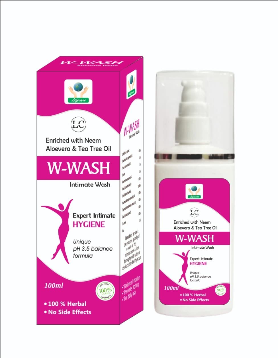 Life Care Ayurvedic W-Wash Intimate Wash For Women - 100% Herbal, pH Balanced Feminine Hygiene Wash (100ml) | Gentle Cleansing for Daily Use, Post-Workout & Travel
