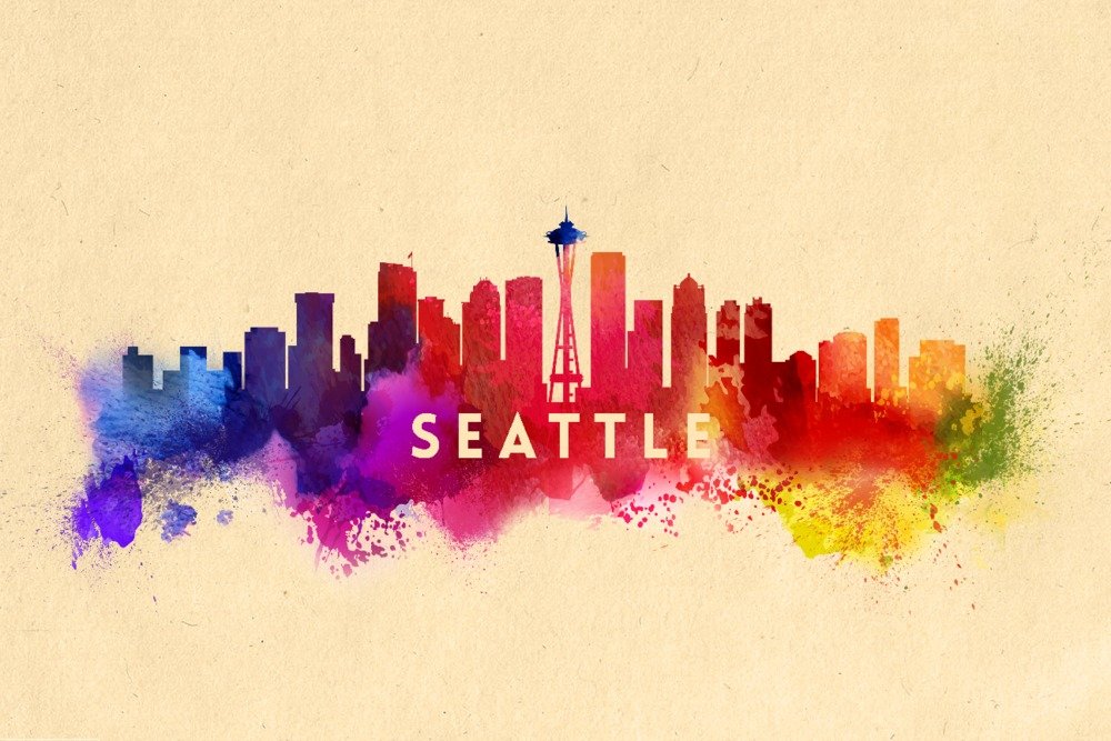 Seattle Washington Skyline Abstract Art Print - 12x18 Travel Poster Wall Decor for Home, Office & Gift Ideas
