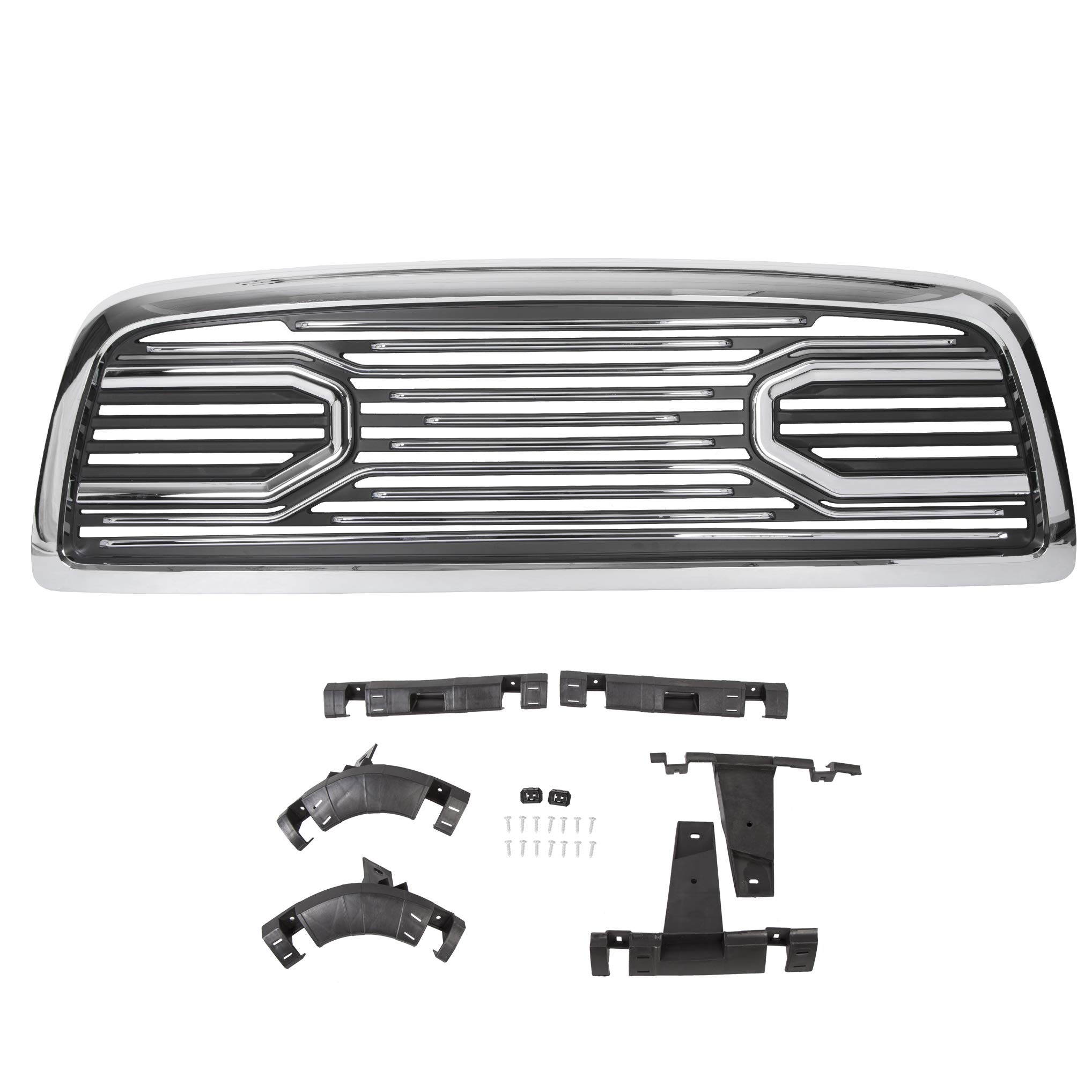 HECASA Front Hood Bumper Grille Replacement Shell for 2009-2012 Dodge Ram 1500 - Chrome Finish Without Lights | Perfect for Off-Roading & Truck Customization