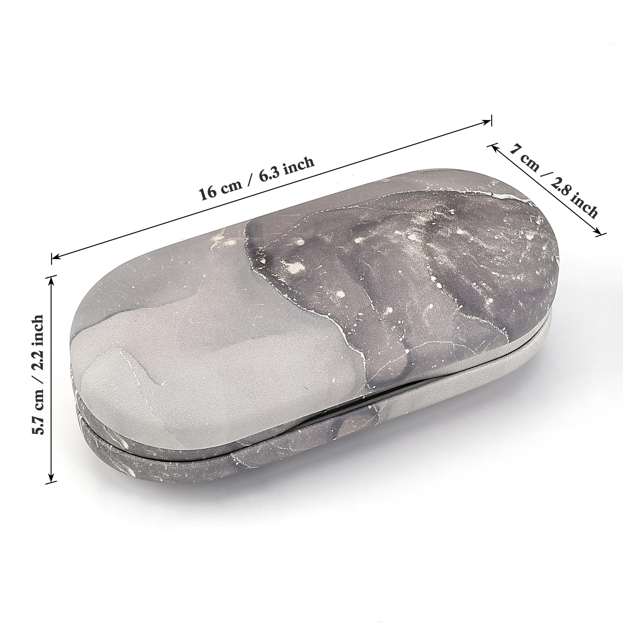 2 in 1 Contact Lens and Glasses Case with Mirror - Double Sided Travel Storage Kit Includes Tweezer & Solution Bottle - Portable Eyewear Organizer for Travel, Office, Gym (Grey & Black Marble)