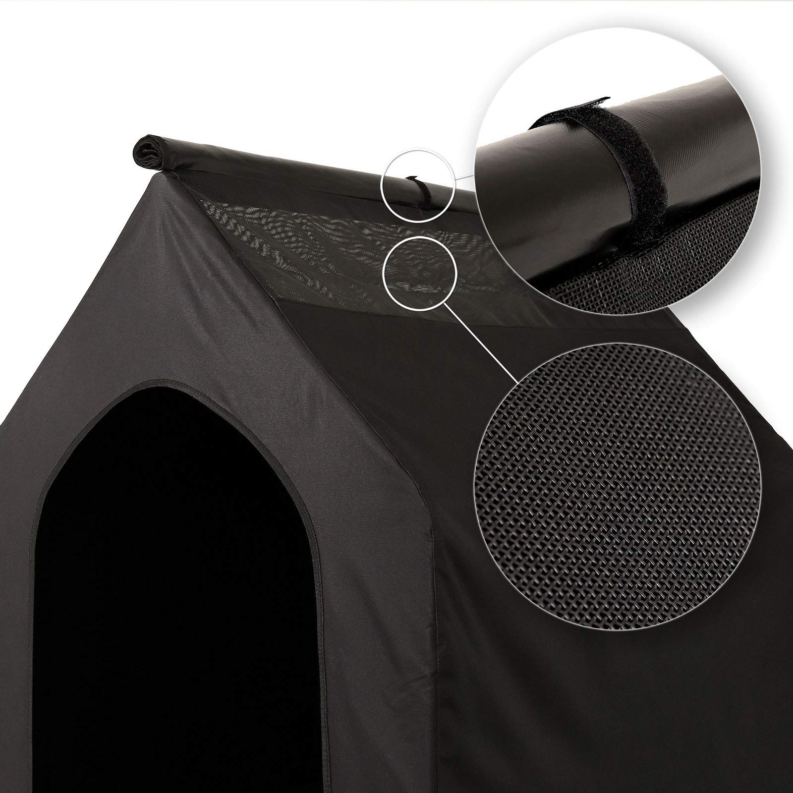 Lyonto Elevated Dog Bed with Roof - Black (Medium 110x75x105cm) - Breathable & Durable Pet Cot for Indoor/Outdoor Use - Perfect for Backyards, Patios & Kennels