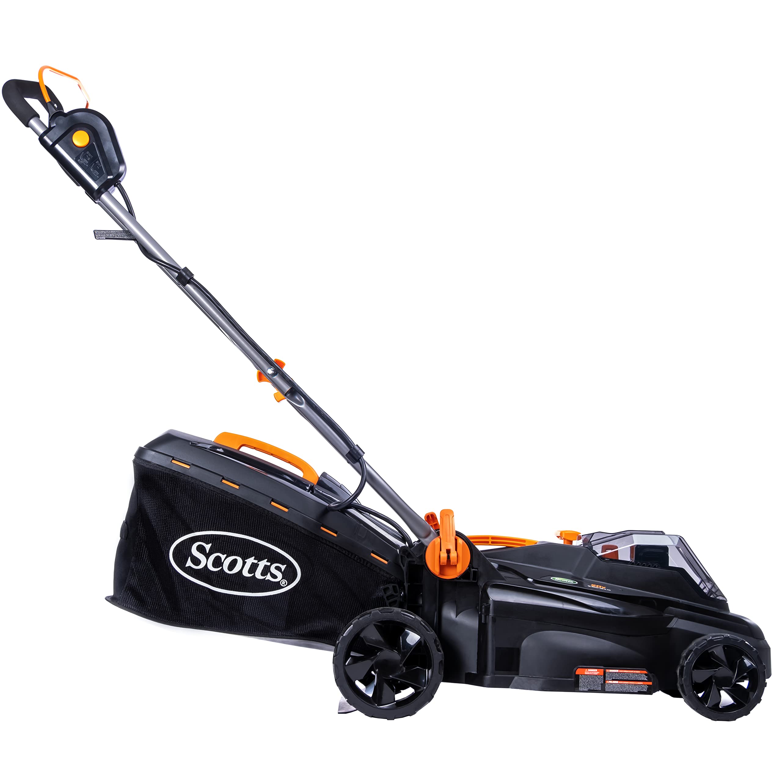 Scotts 20V 16-Inch Cordless Lawn Mower with 5.0Ah Battery & Fast Charger - Lightweight Electric Push Mower for Small to Medium Yards (Black/Orange) | Perfect for Residential Lawns, Backyards & Landscaping