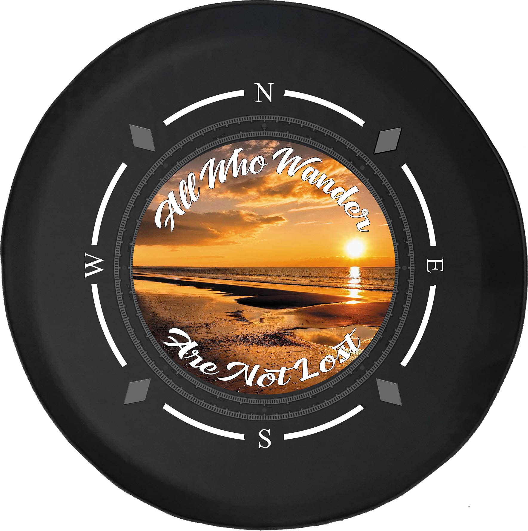 Premium American Unlimited Spare Tire Cover with Compass Design - 'All Who Wander Are Not Lost' Beach & Sunwheel Style - Universal Fit for SUVs, Trailers, RVs & Most Vehicles - Perfect for Road Trips, Camping & Outdoor Adventures