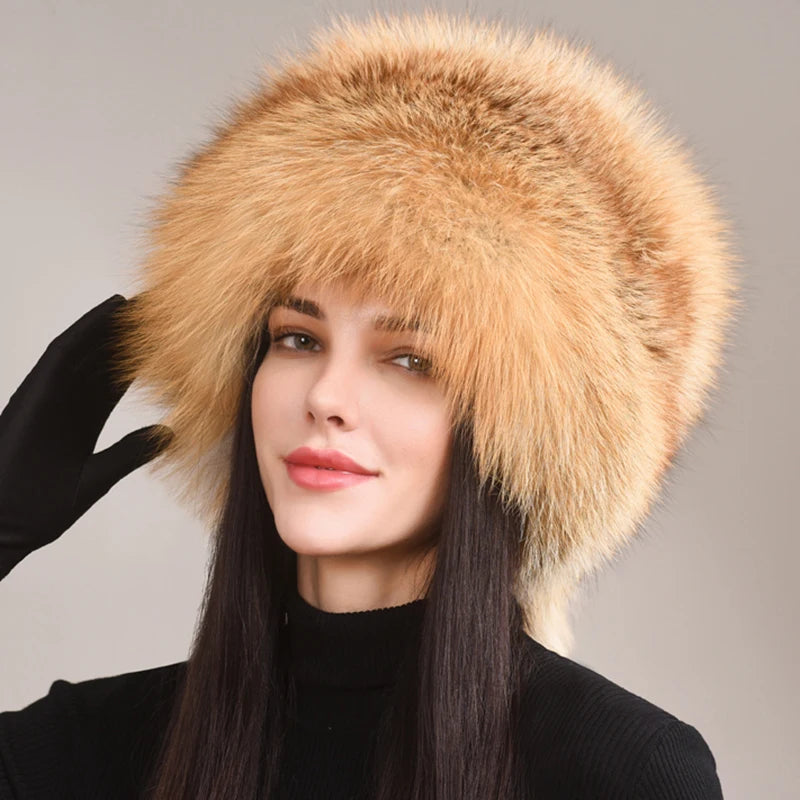 Women's Winter Bomber Hat - Genuine Natural Fox Fur Cap for Cold Weather, Outdoor Activities & Fashion | Cozy & Stylish for Skiing, Snowboarding & Winter Travel