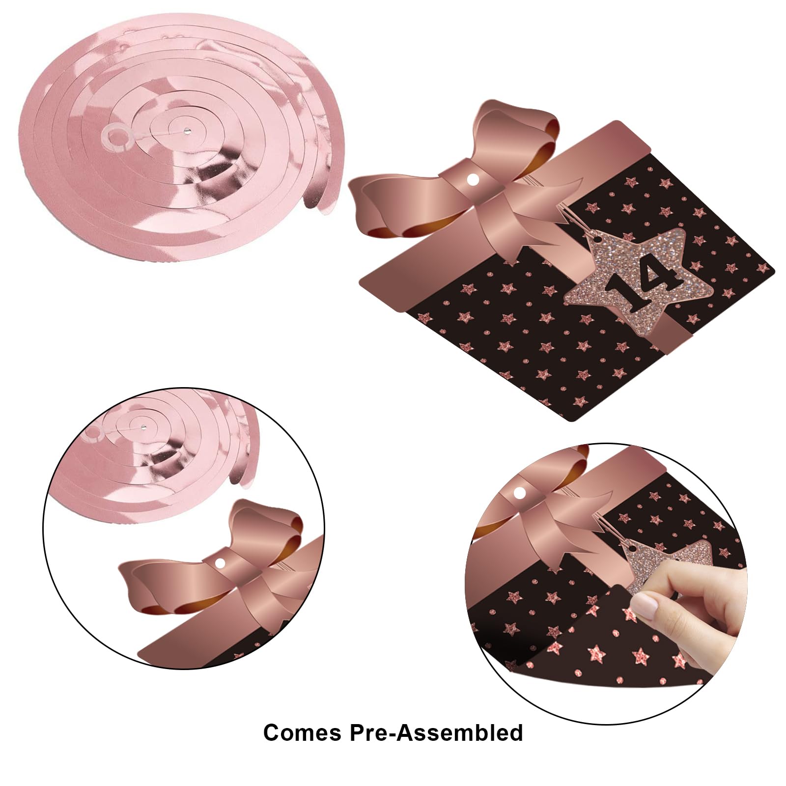 14th Birthday Party Decorations - Rose Gold Hanging Swirls & Streamers with Cutouts for Ceiling | 14 Years Old Celebration Supplies | Perfect for Teen Birthday Parties, Sweet 16 Decorations & Milestone Events