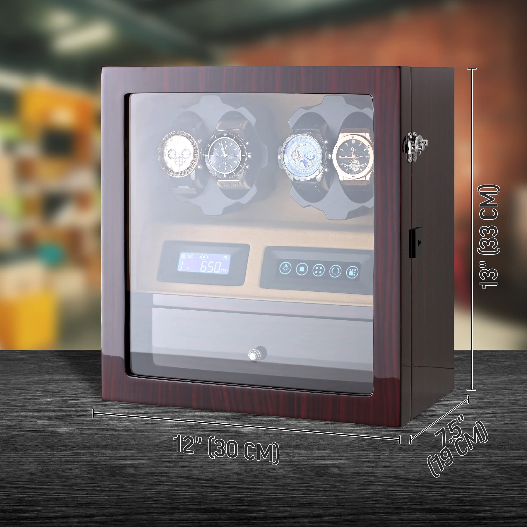 4 Watch Winder with 5 Watch Storage - Automatic Watch Winder Box with LCD Display, Touch Control & LED Light for Automatic Watches - Perfect for Watch Collectors & Luxury Timepiece Storage
