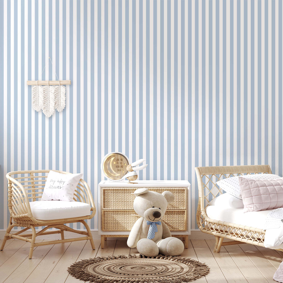 Light Blue Stripe Wallpaper S018 - Self-Adhesive Peel and Stick Removable Wallpaper for Bedroom, Nursery, Living Room Decor