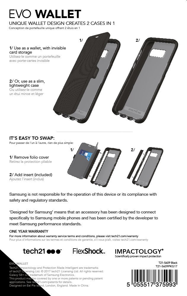 Tech21 Evo Wallet Case for Samsung Galaxy S8+ - Slim Protection for Daily Use