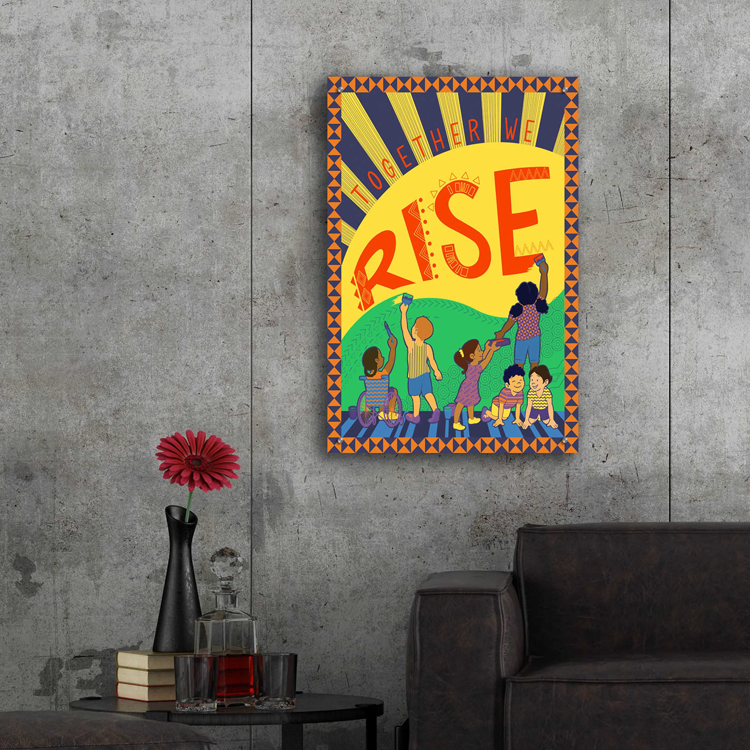 Epic Art 'Together We Rise' by Kris Duran - 24x36 Inch Acrylic Glass Wall Art Painting - Modern Home & Office Decor for Living Room, Bedroom, or Workspace