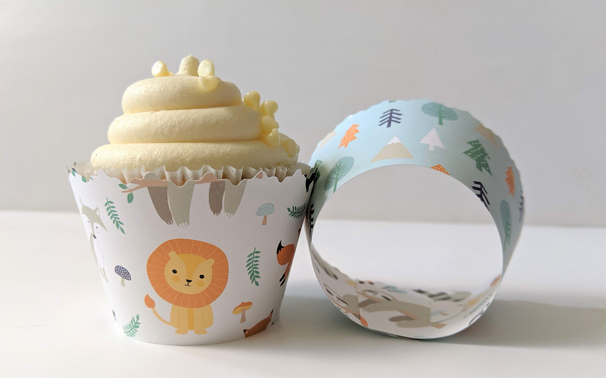 Adjustable Cupcake Wrappers for Baby Shower & Gender Reveal Party - Set of 12 Baby Animal & Woods Designs - Perfect for Birthday Celebrations, Baby Showers, and Gender Reveal Parties