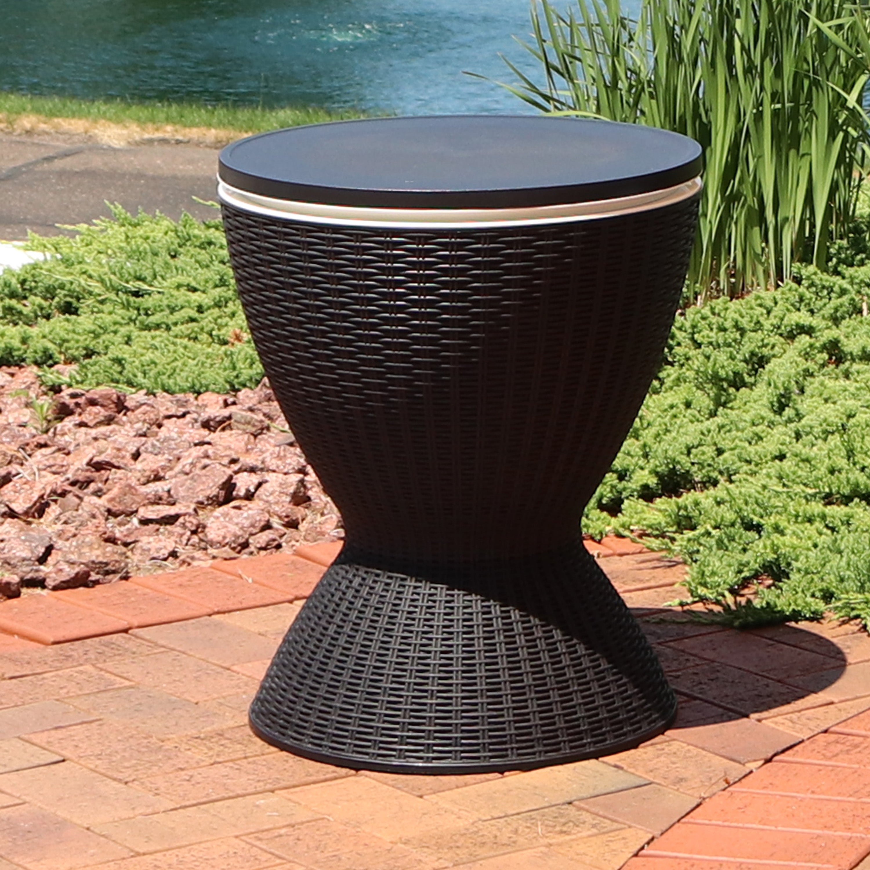 Sunnydaze 3-in-1 Rattan Outdoor Bar Table with Built-in Cooler - Phantom Gray - Perfect for Patio, Poolside & Backyard Entertaining