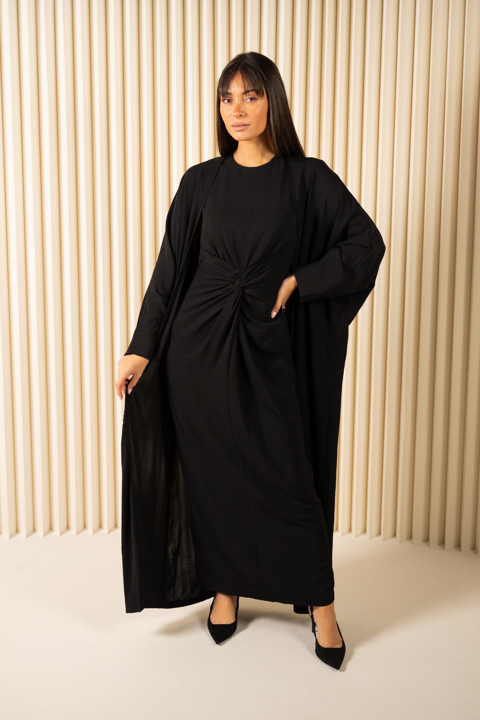 Elegant Kayla Knot Abaya Set - Modest Muslim Dress for Women - Perfect for Prayer, Eid, and Special Occasions