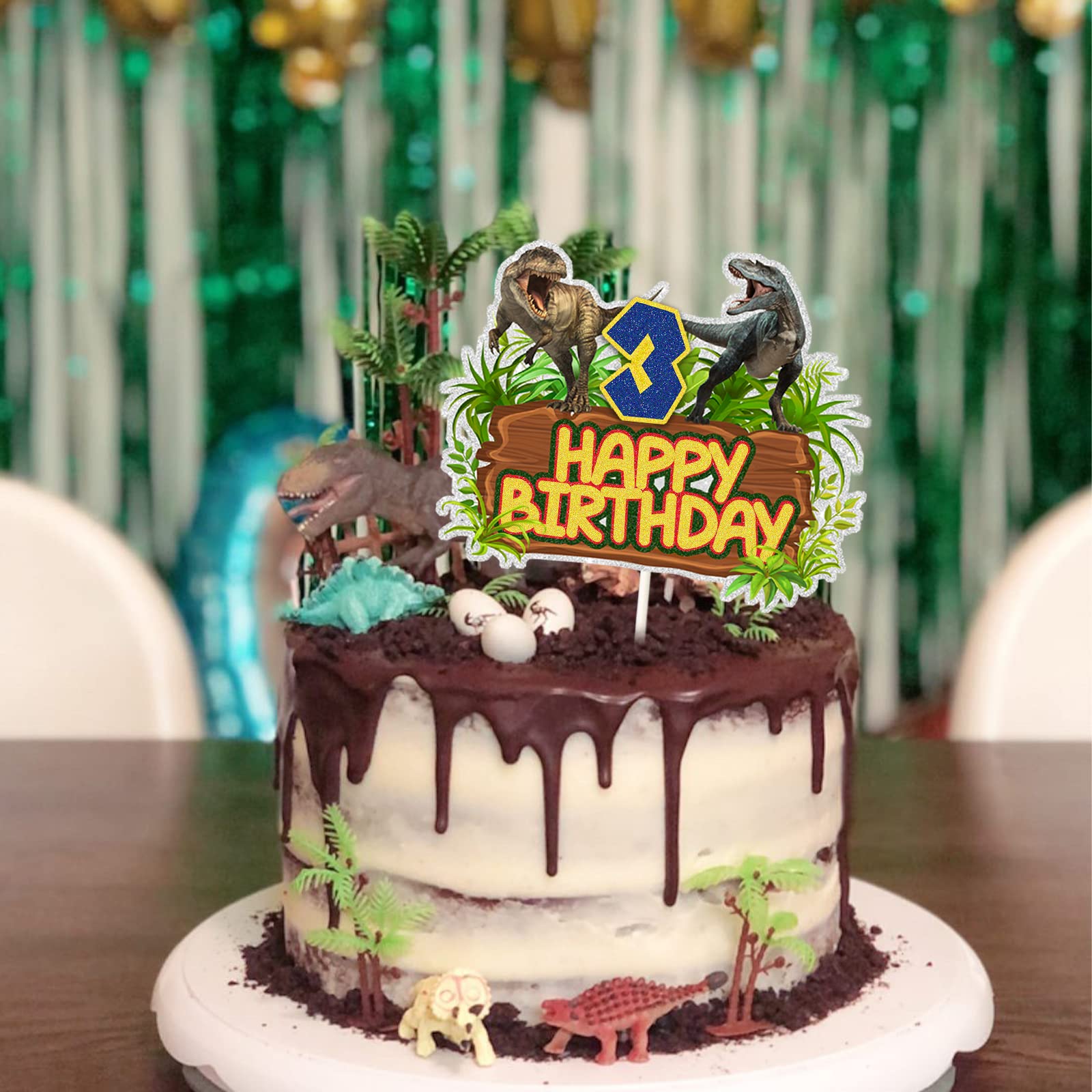 Dinosaur Happy 3rd Birthday Cake Topper - Jurassic Dino Jungle Theme Party Decorations for 3 Year Old Boys - Multi-Layer Dinosaur Park Cake Decor | Perfect for Kids Birthday Parties, Baby Showers & Themed Events