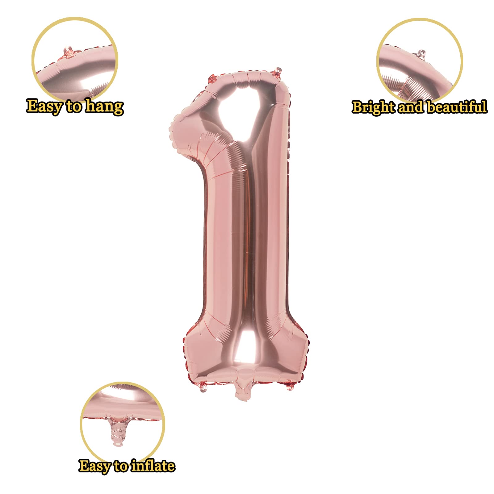 32 Inch Rose Gold Number 1 Foil Balloons for Birthday Party Decorations - Pack of 1 | Perfect for 1st Birthday, Anniversary, Graduation & Baby Shower Celebrations