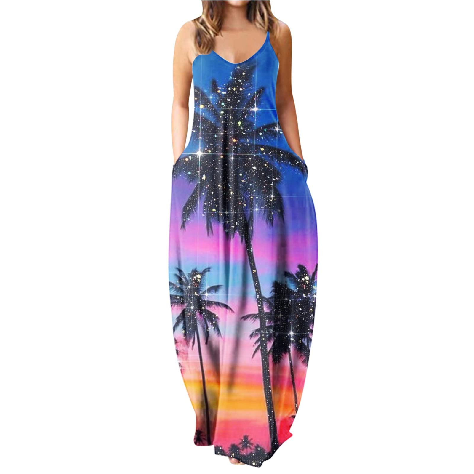 Elegant Black Formal Dresses for Women - Sexy V-Neck Sleeveless Long Maxi Dress with Pockets | Boho Beach Fashion Sundress for Evening Parties, Weddings & Summer Vacations