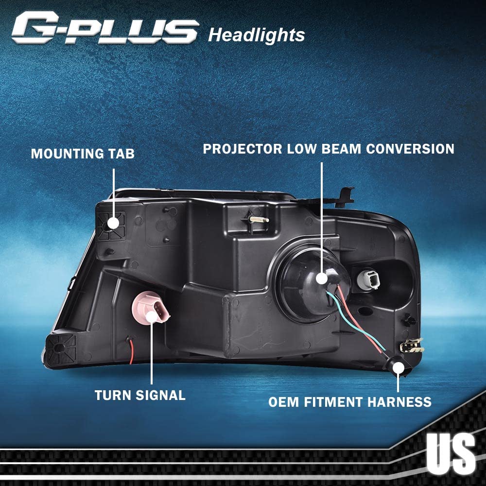 G-PLUS LED DRL Headlights for 2004-2008 Ford F150 & Lincoln Mark LT - Black Housing for Daytime Driving