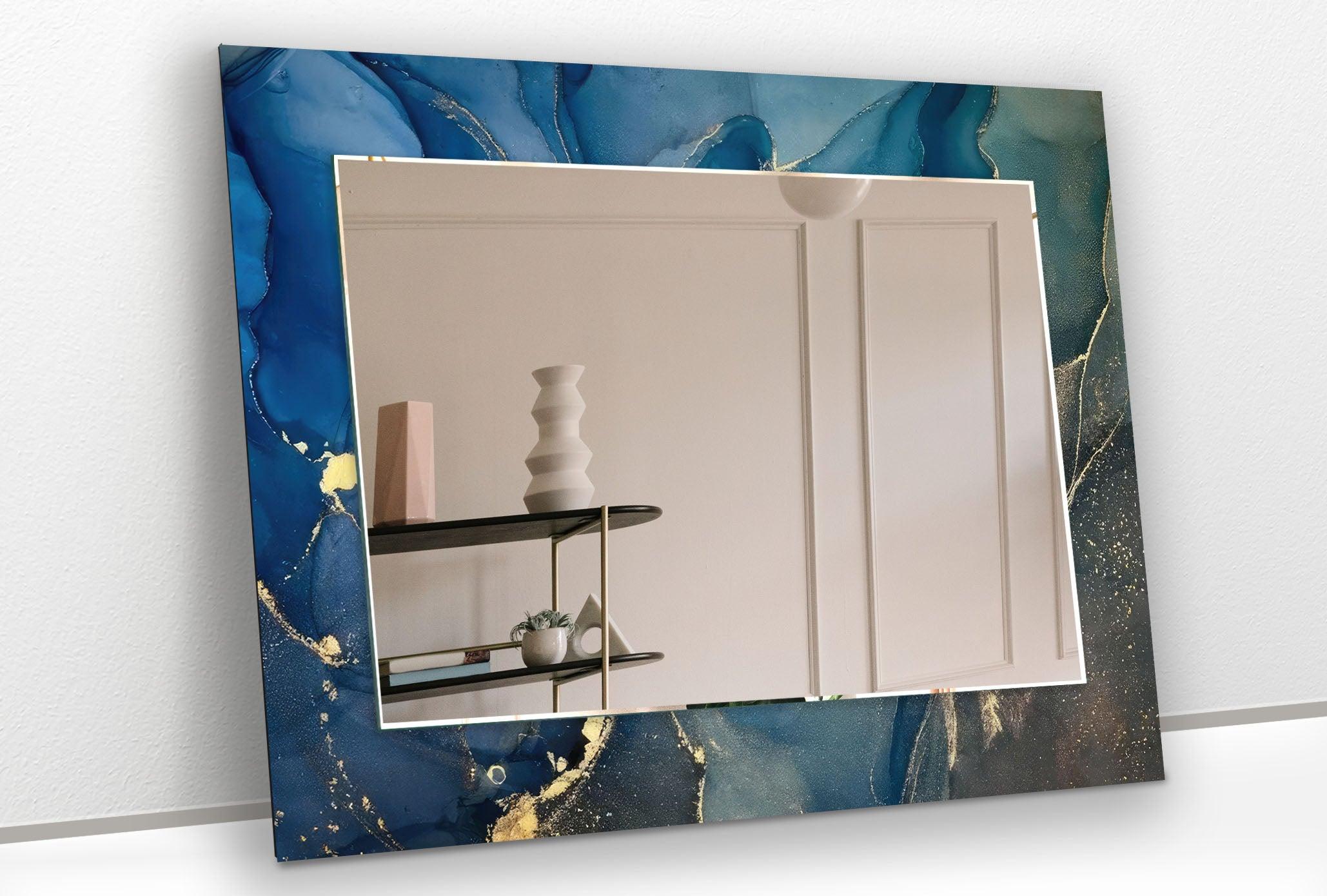 Blue Marble Wall Mirrors - Elegant Decorative Round Mirror for Living Room, Bedroom & Bathroom | Shatterproof & Stylish Home Decor Accent