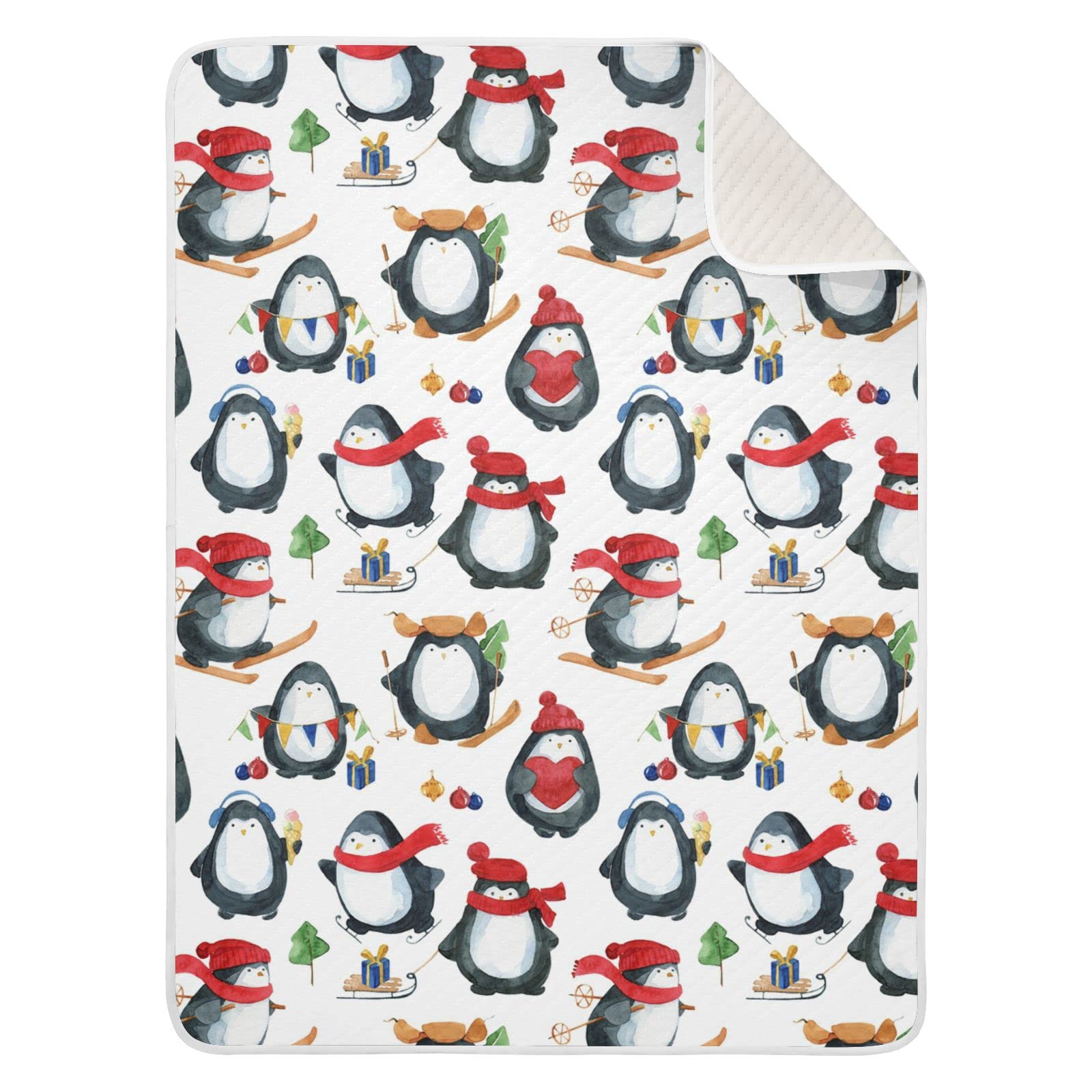 JIPONI Super Soft & Warm Baby Blanket - Cute Christmas Penguin Skiing Design - Personalized 30x40 Inch Blankets for Boys & Girls | Perfect for Nursery, Stroller, Swaddling & Gift Giving